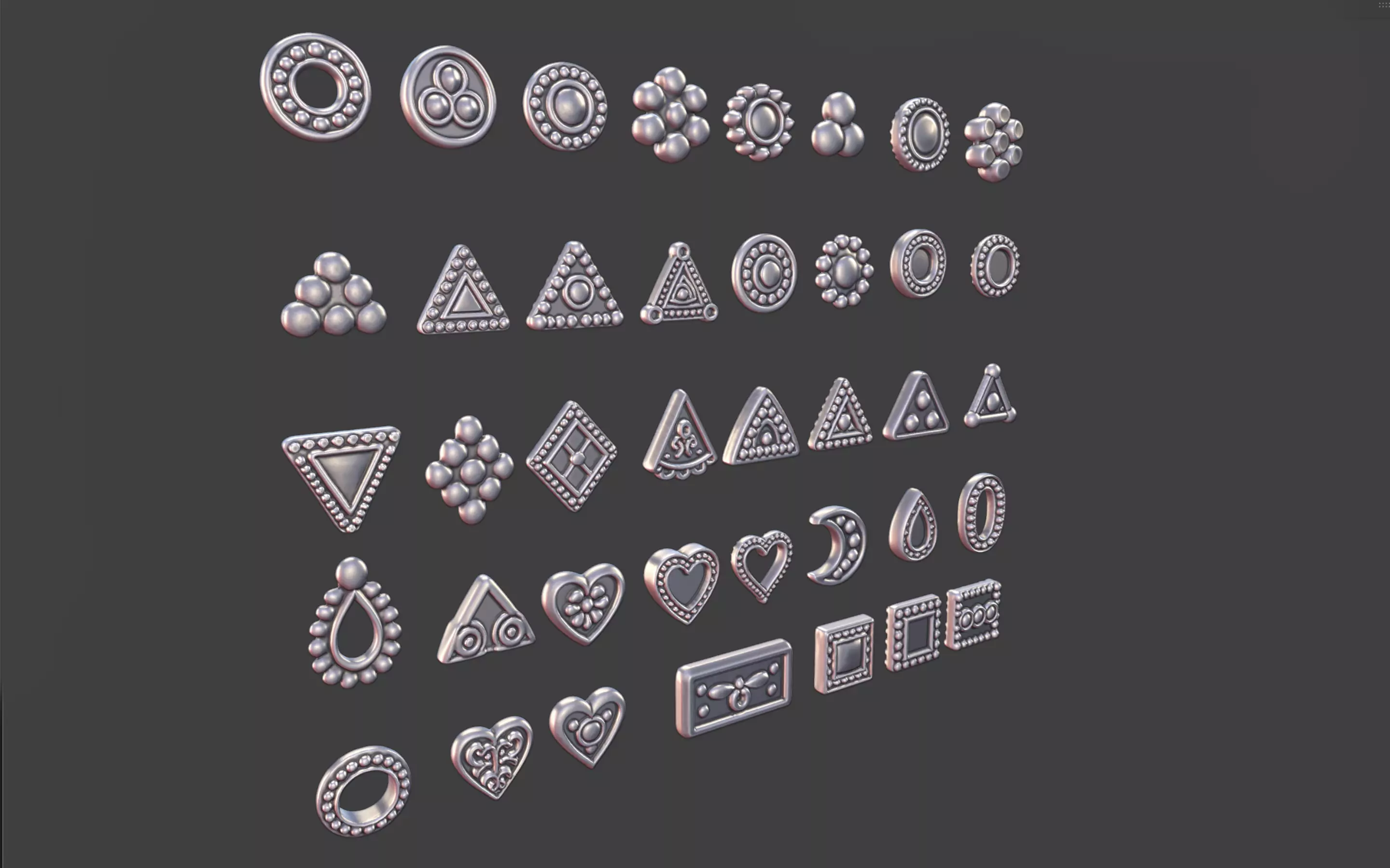 set of 39 Small Geometric Tribal 3D Models Jewelry Game Design  3D print model_6