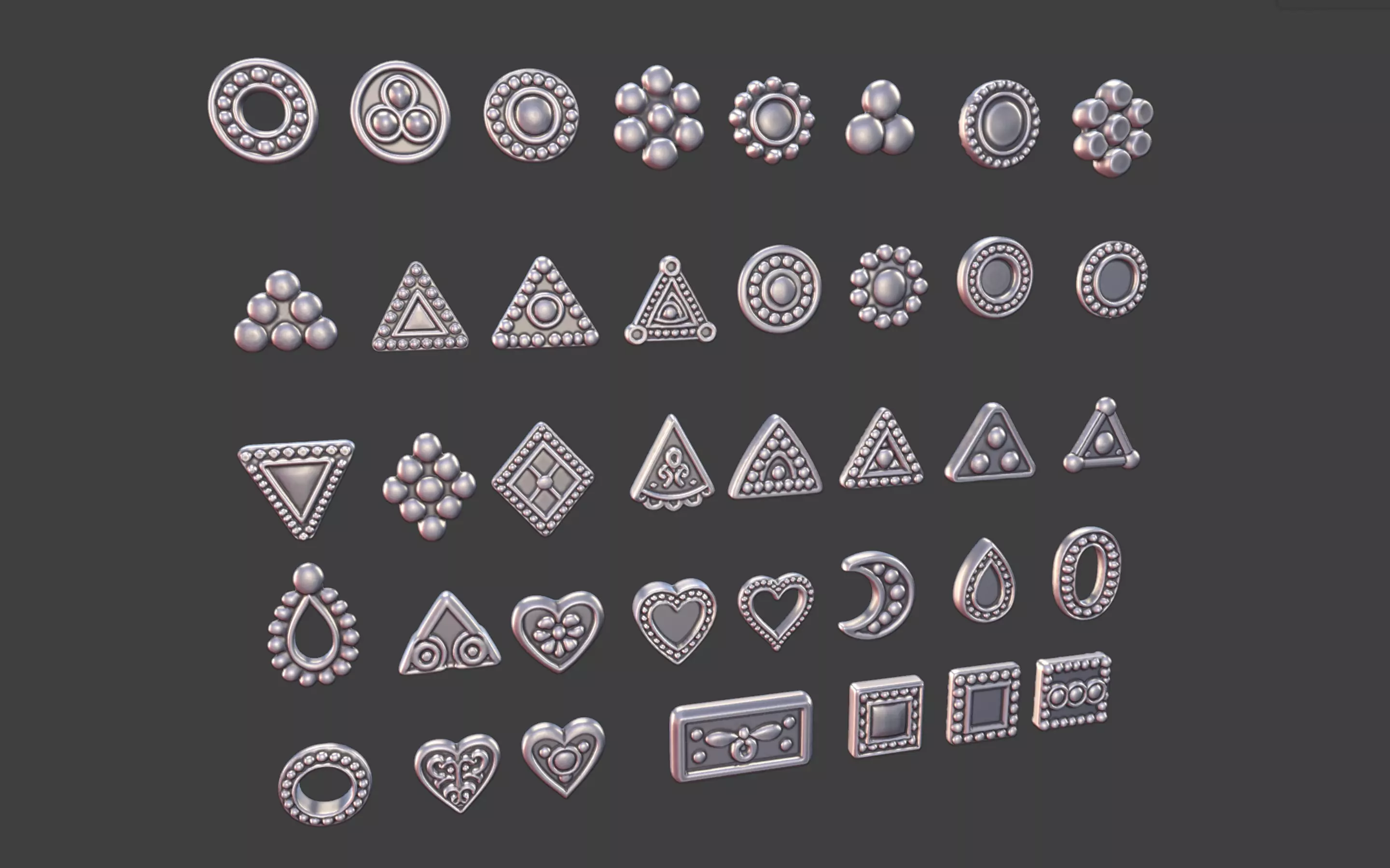 set of 39 Small Geometric Tribal 3D Models Jewelry Game Design  3D print model_7