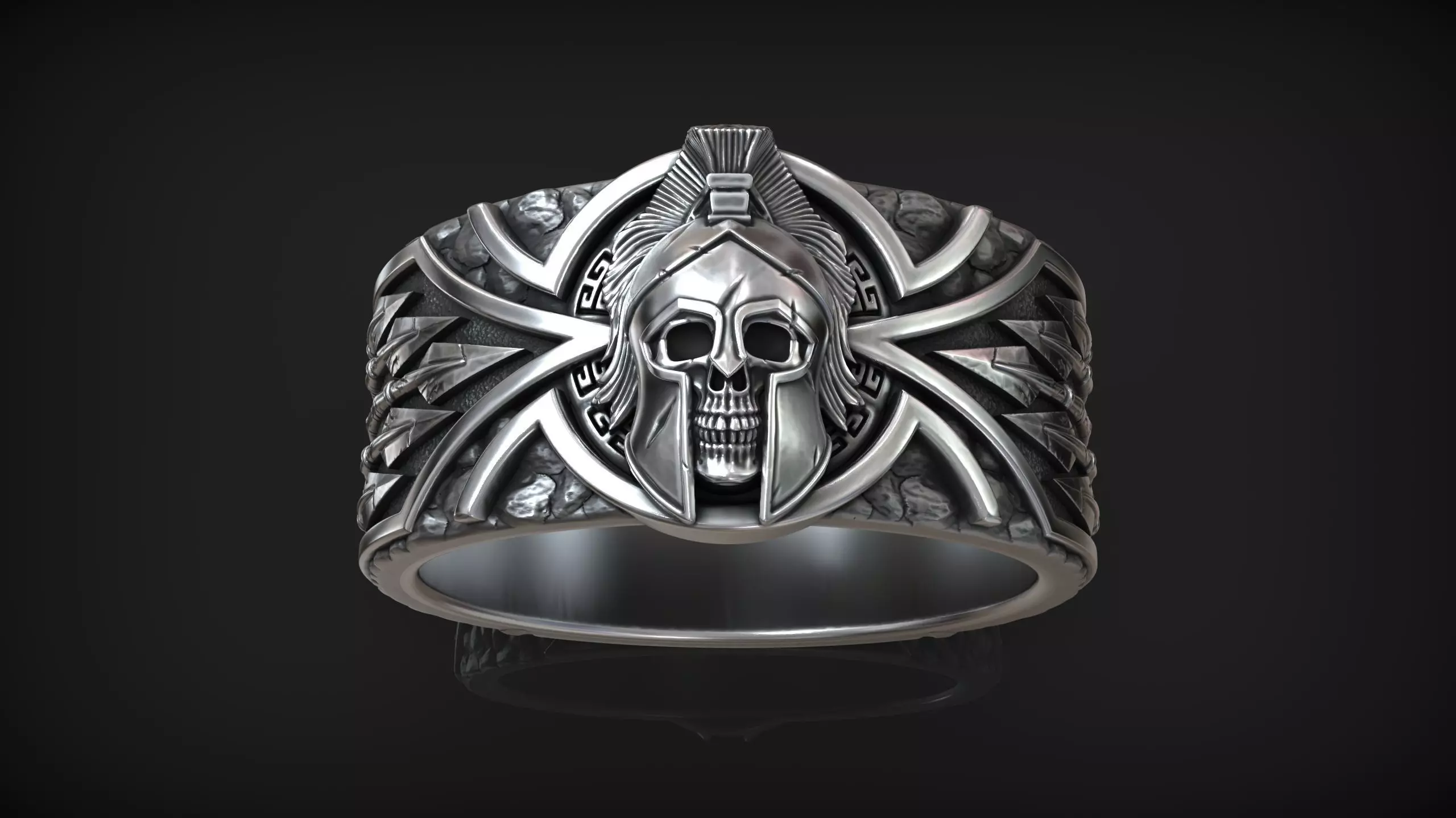 Ancient Greek Armor Spartan Warrior Skull Helmet Ring 3D print model
