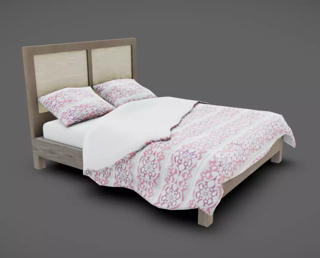 Double Bed 04 Low-poly 3D model_6
