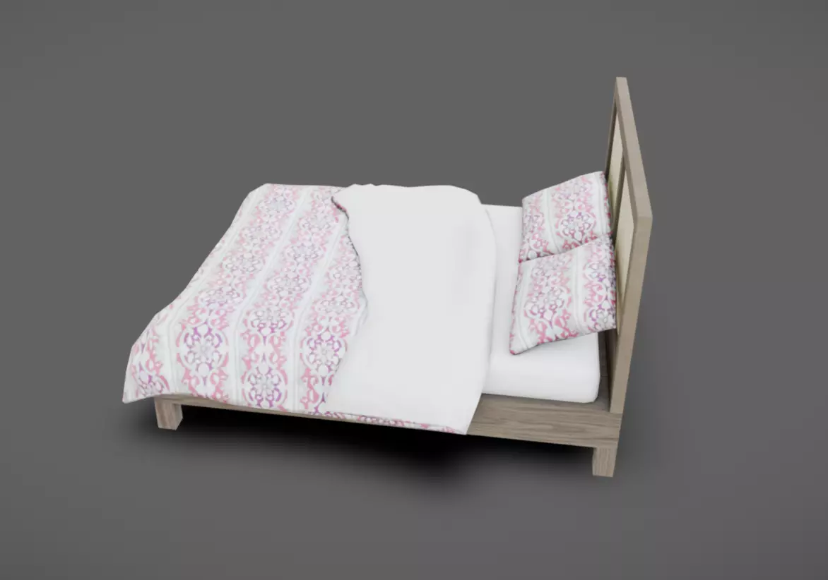 Double Bed 04 Low-poly 3D model_3
