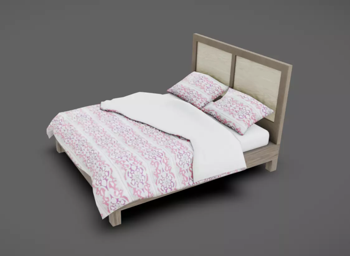 Double Bed 04 Low-poly 3D model_2