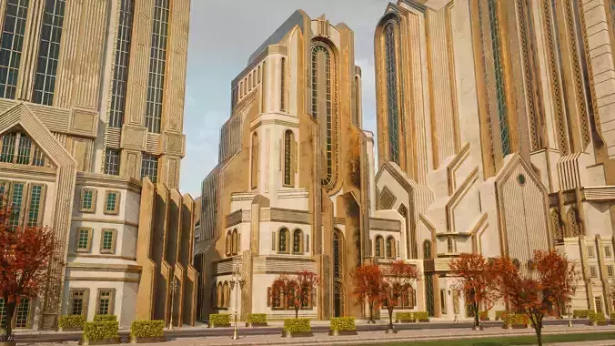 FANTASY ART DECO ARCHITECTURE CLASSIC 01 Low-poly 3D model