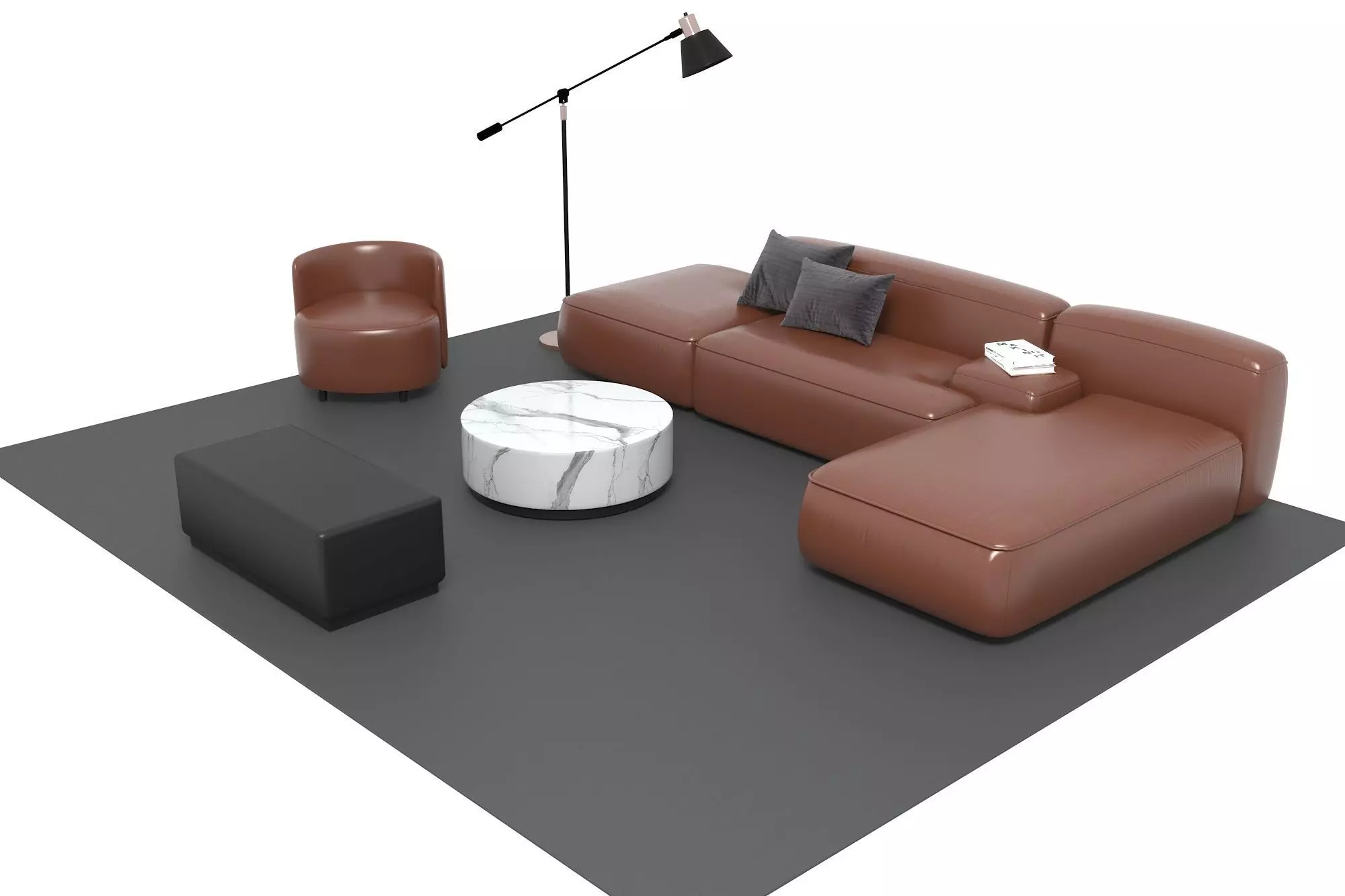 Leather sofa set11 Free 3D model_1