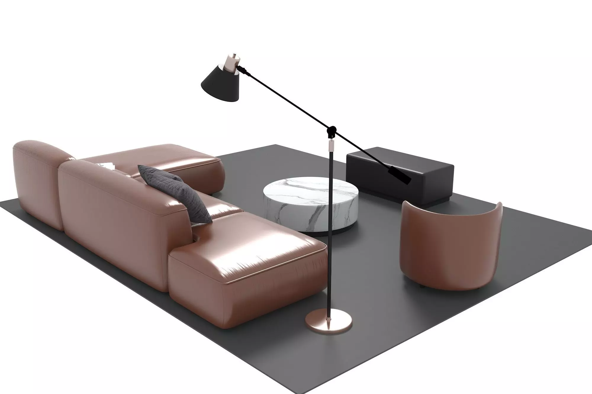 Leather sofa set11 Free 3D model_3