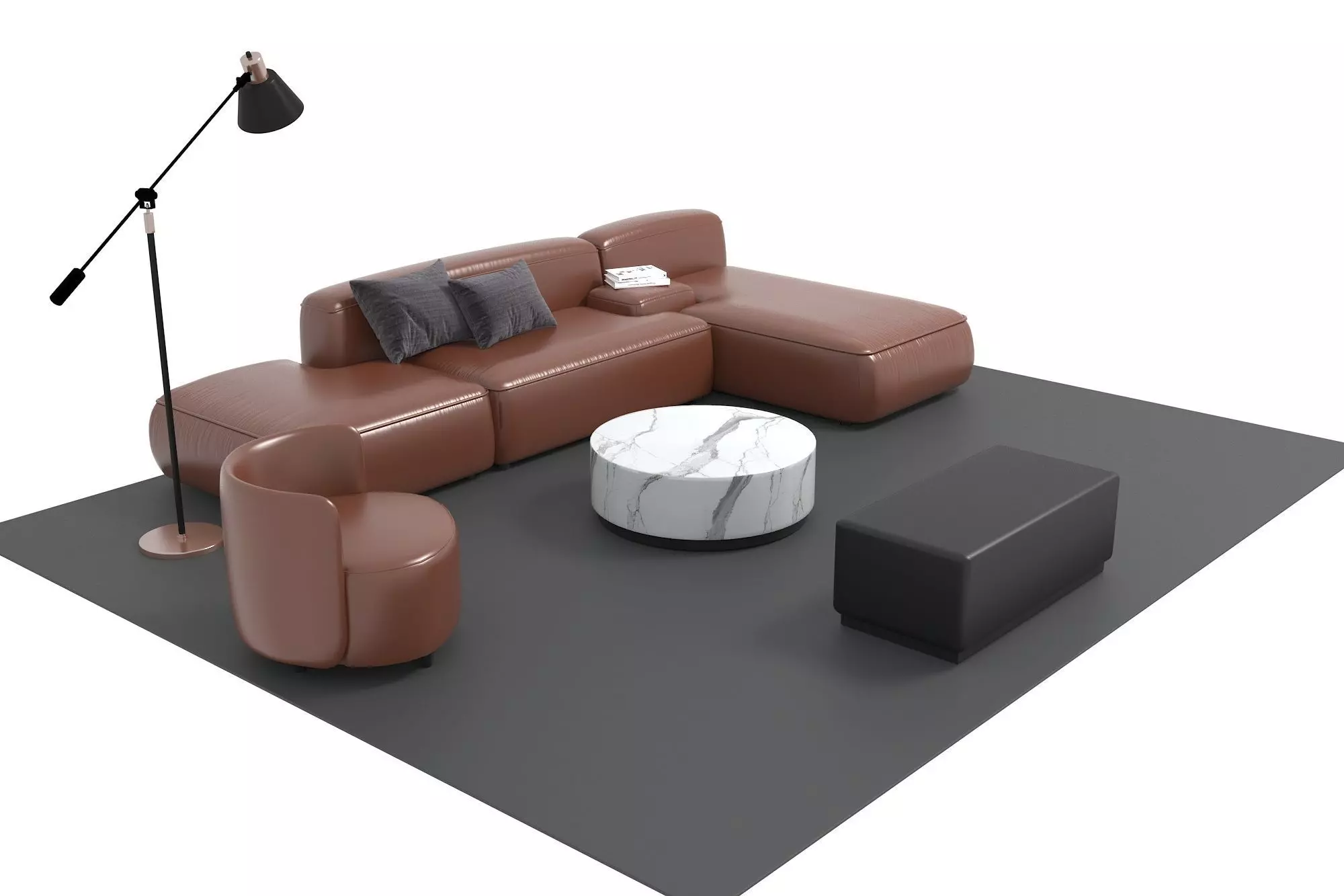 Leather sofa set11 Free 3D model_2