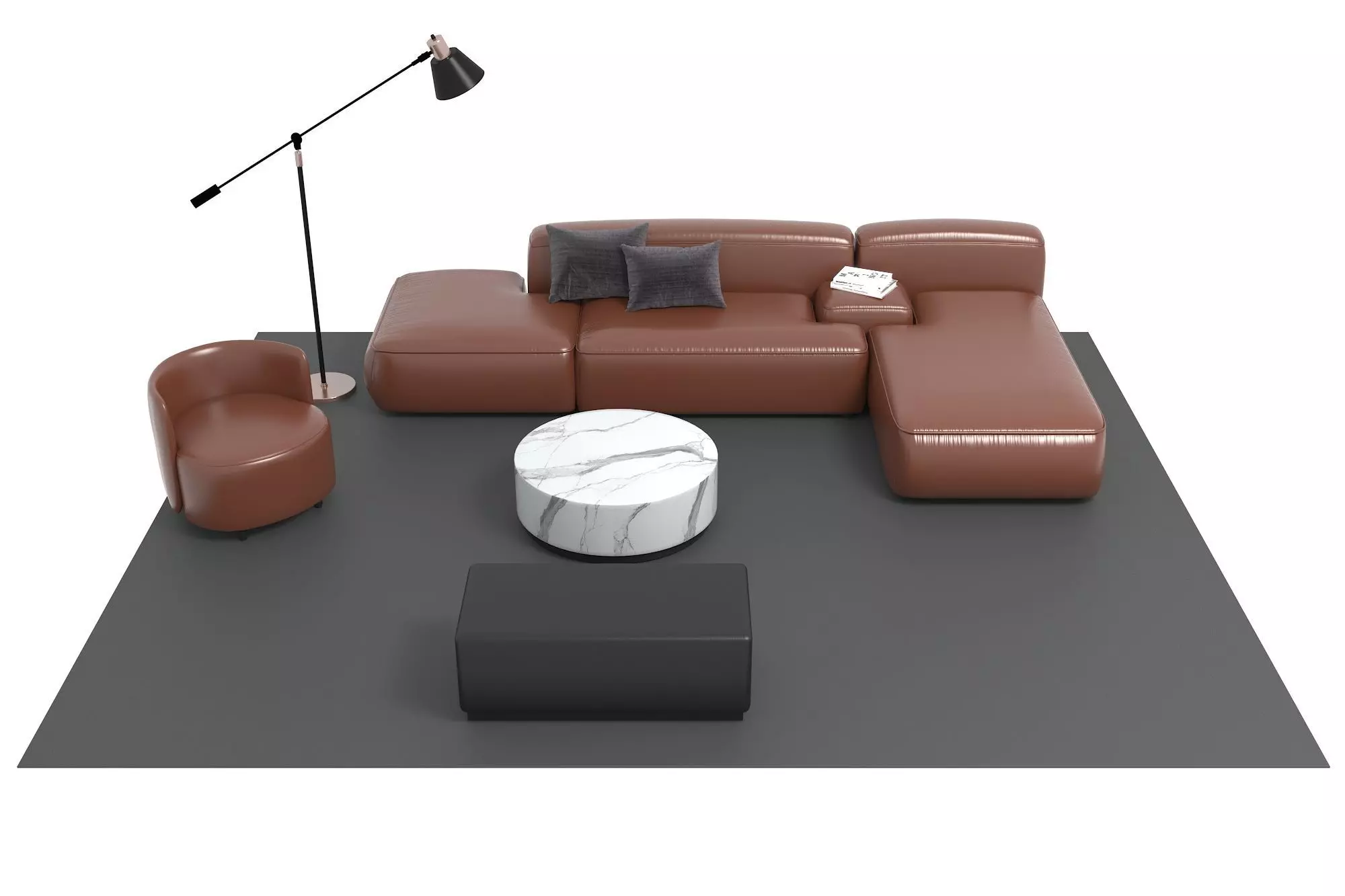 Leather sofa set11 Free 3D model_0