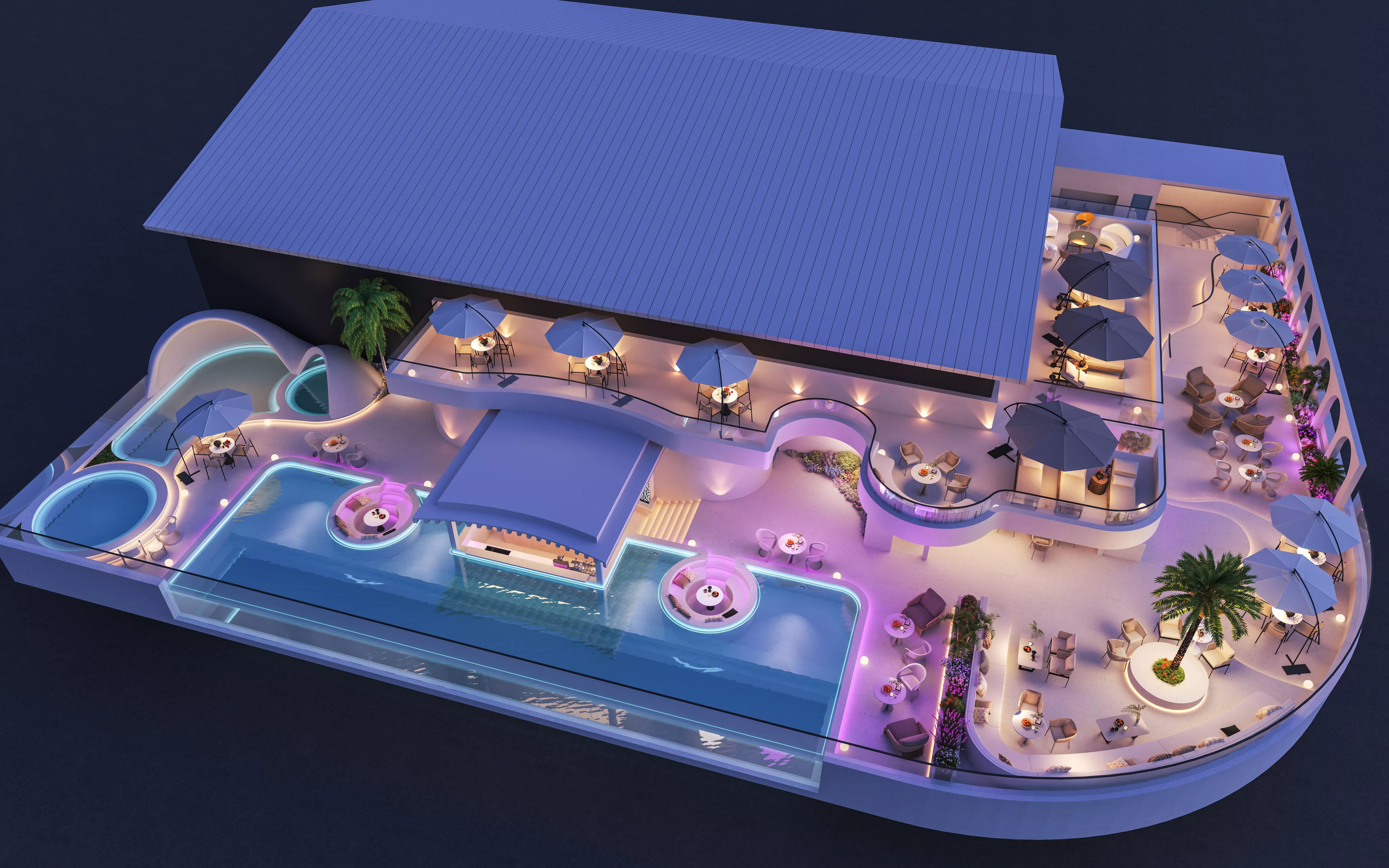Luxury Rooftop Infinity Pool Terrace Scene 3D model