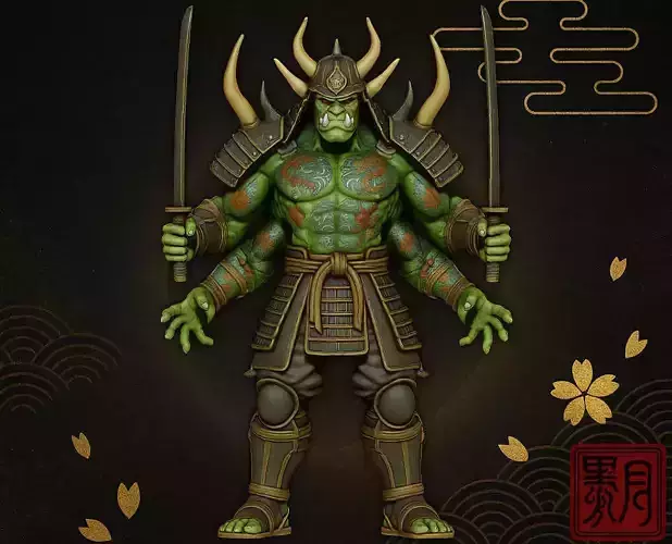 Samurai Goblin King Dual Katana Armored Goblin Warlord Highpoly