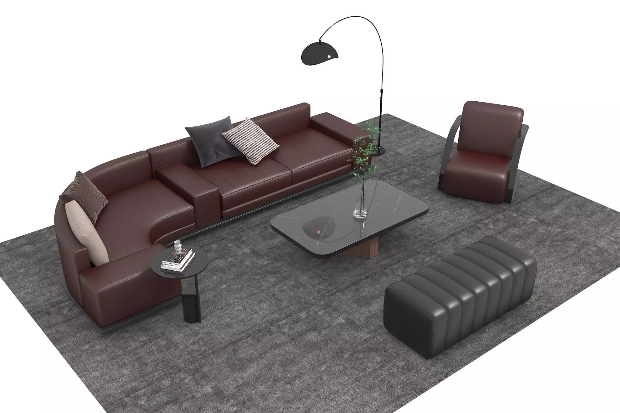 Leather sofa set13 3D model_0