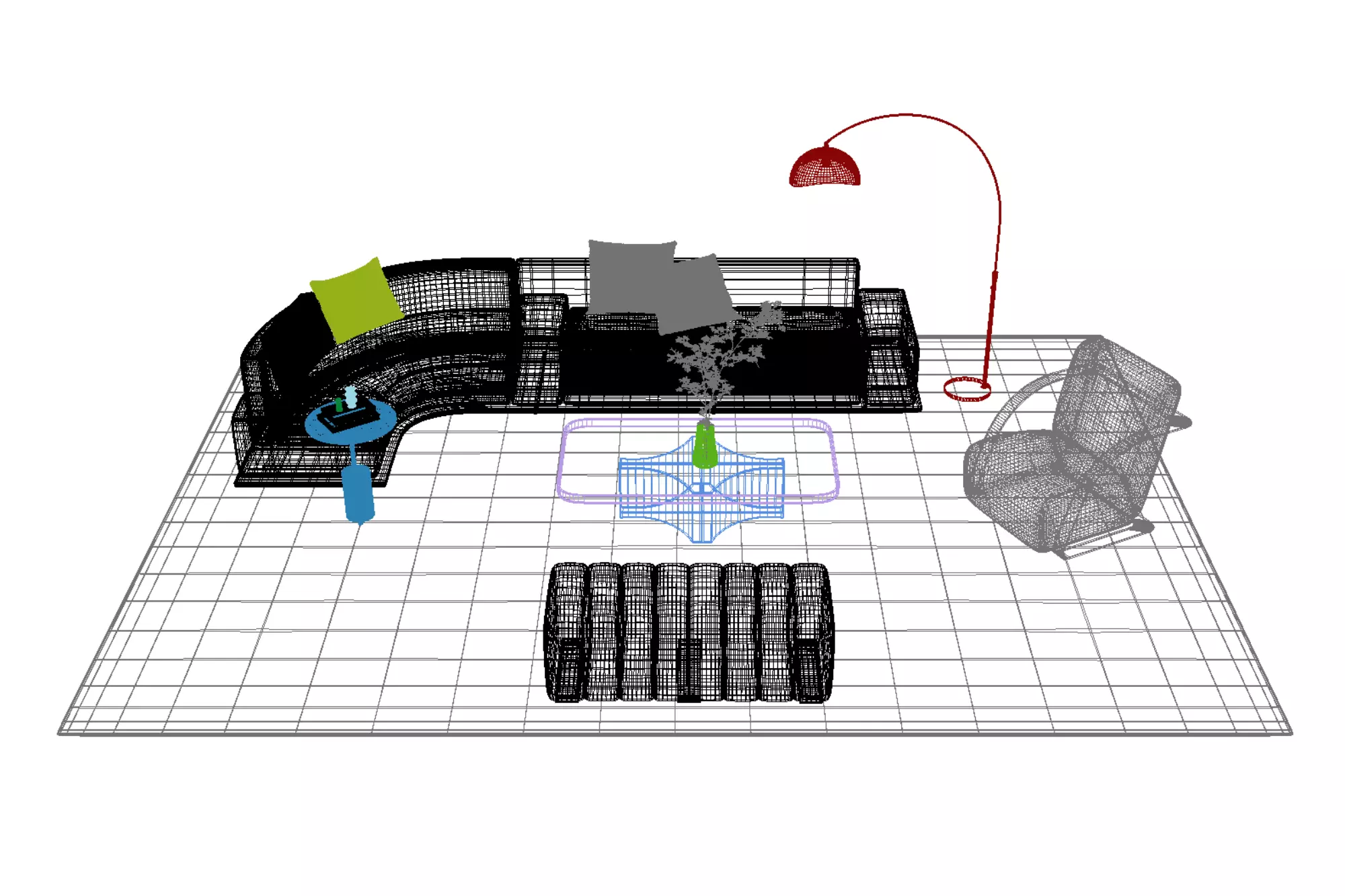 Leather sofa set13 3D model_6