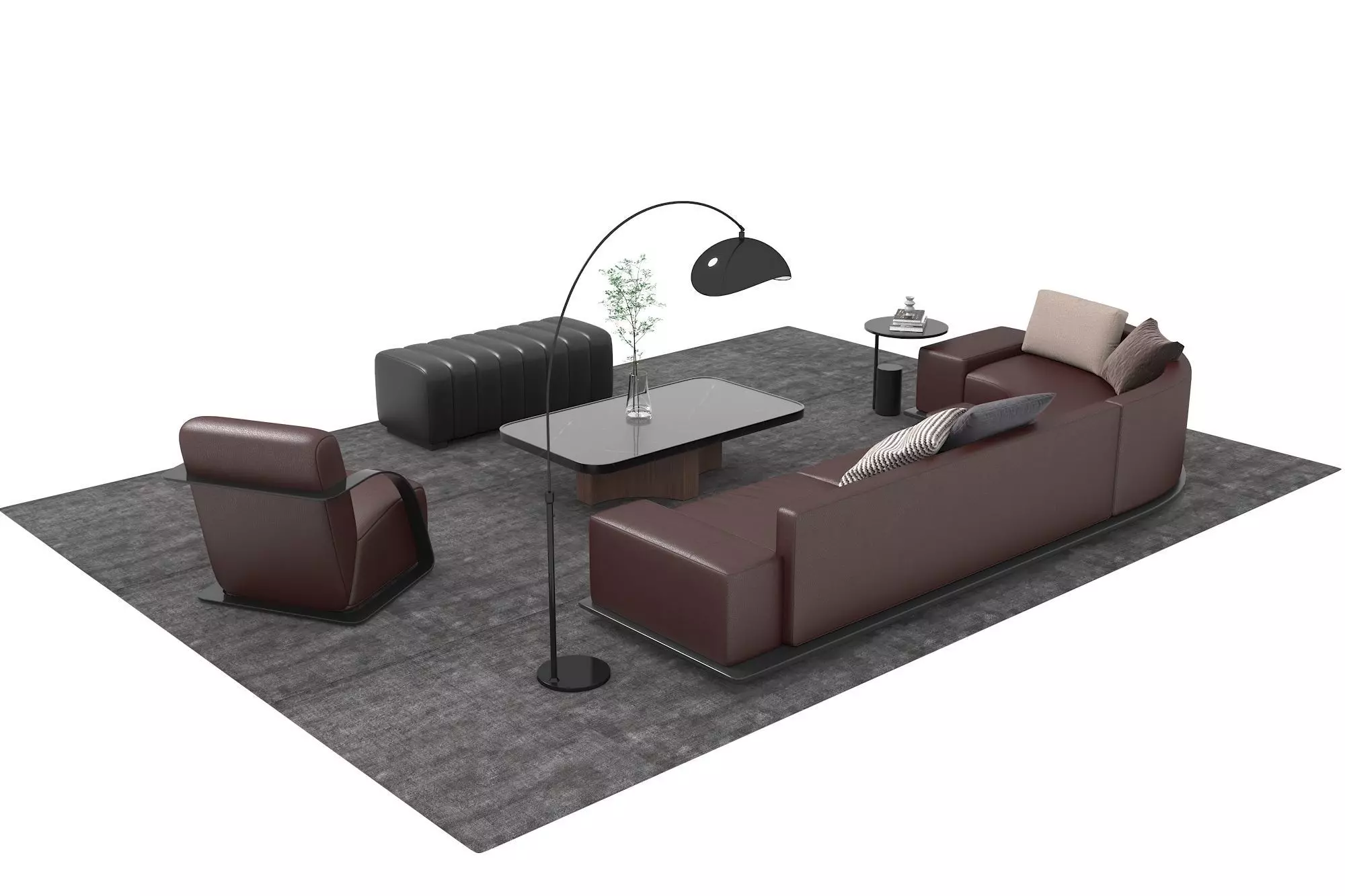 Leather sofa set13 3D model_3