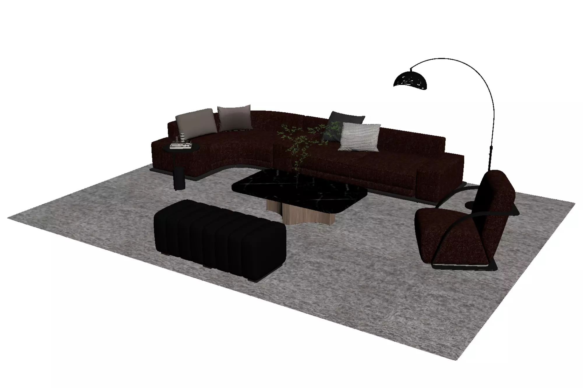Leather sofa set13 3D model_4