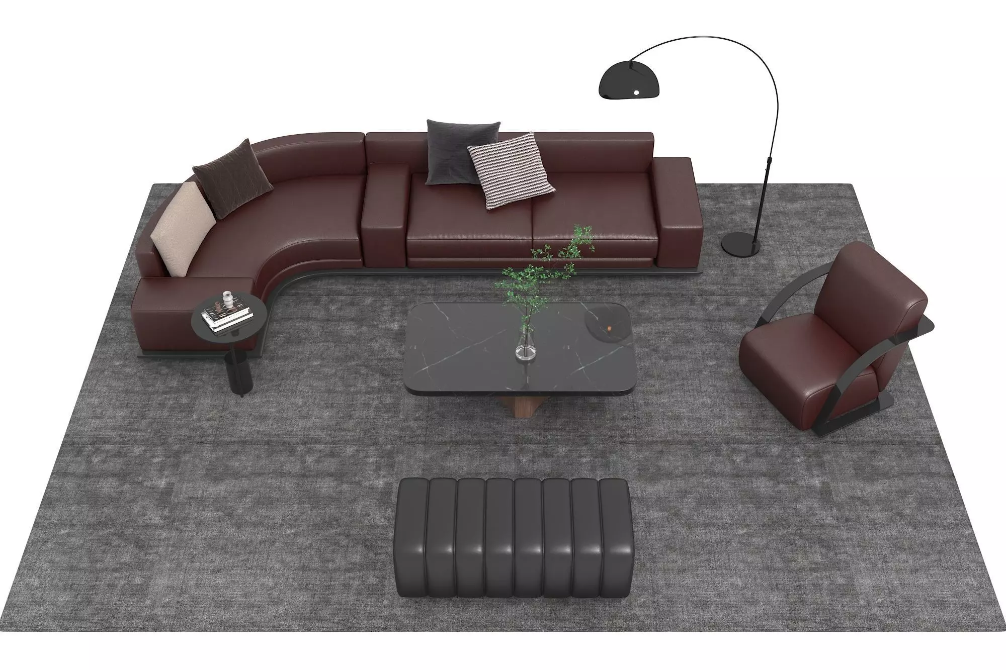 Leather sofa set13 3D model_2