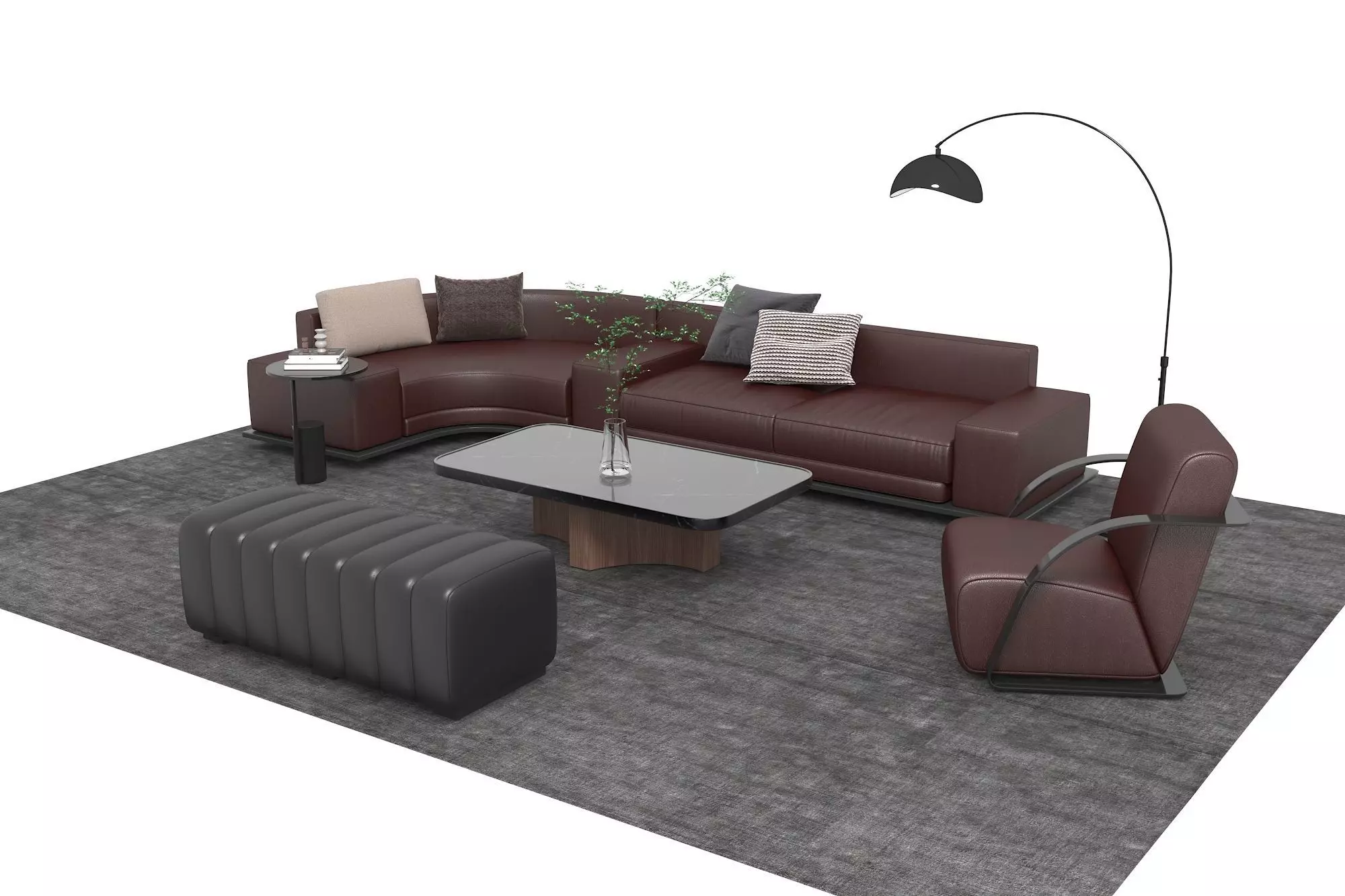 Leather sofa set13 3D model_1