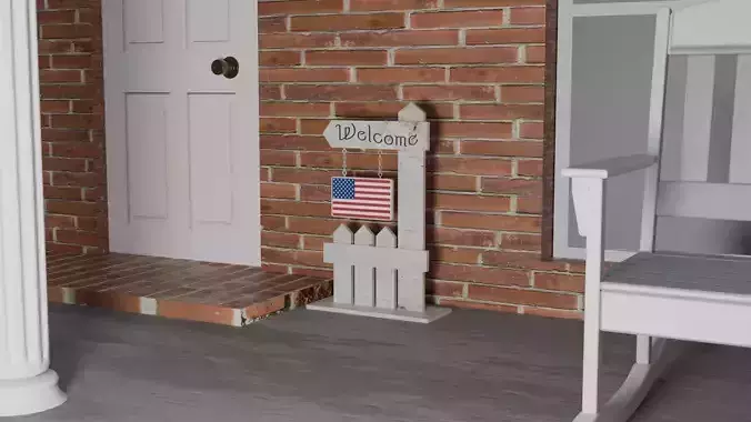 Patriotic Front Door Welcome Sign Low-poly 3D model