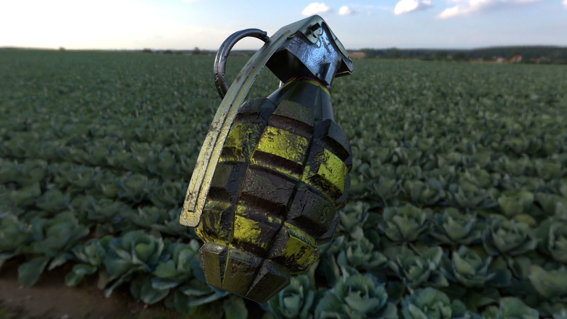 Granata grenade on side of road Free low-poly 3D model_13