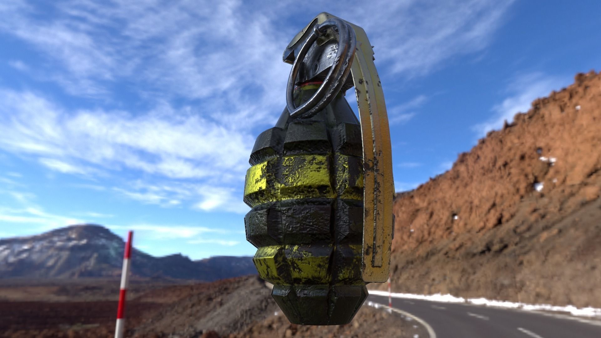Granata grenade on side of road Free low-poly 3D model_5