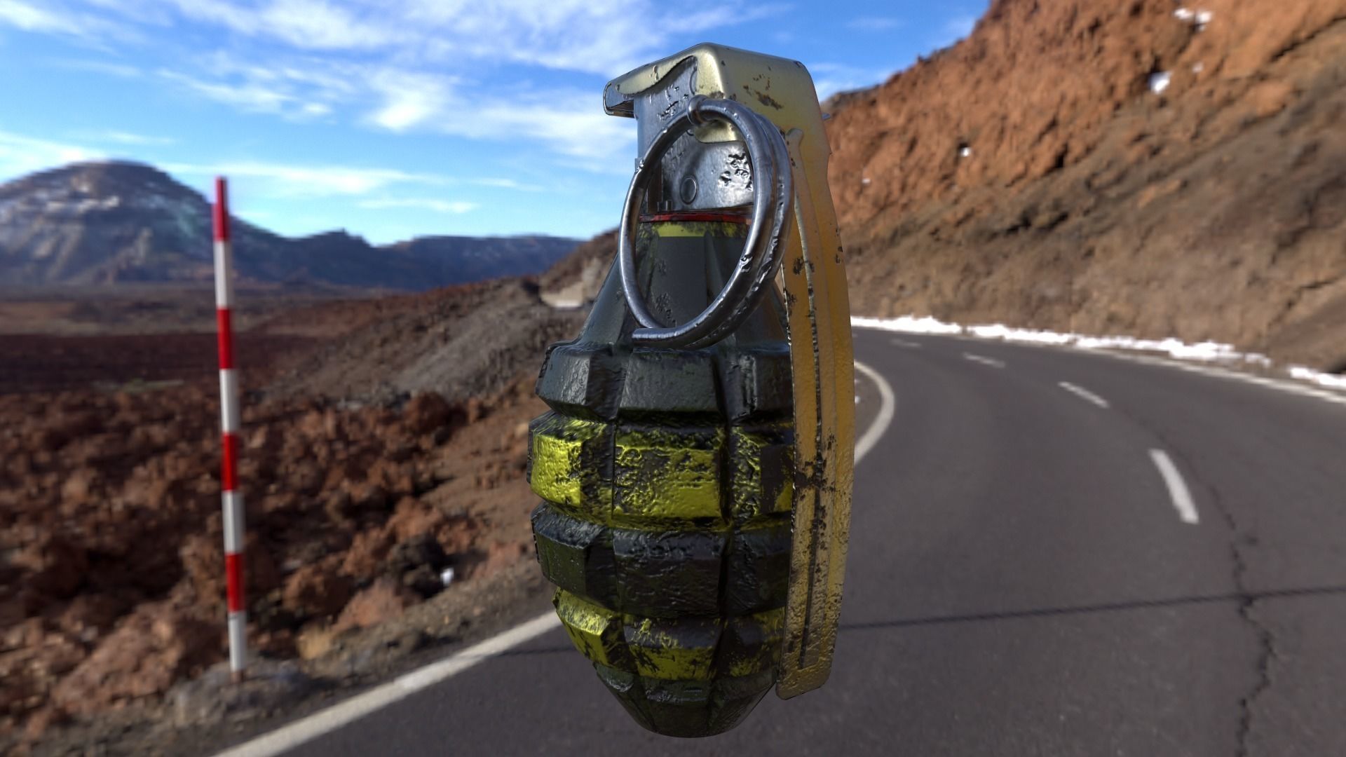 Granata grenade on side of road Free low-poly 3D model_4