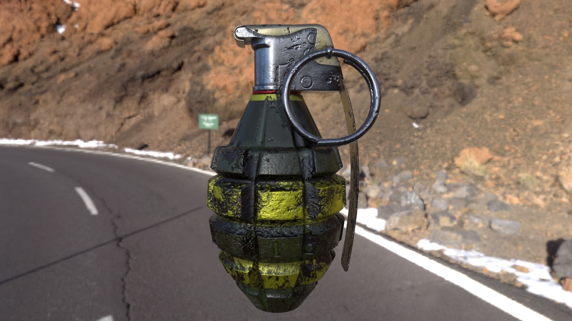 Granata grenade on side of road Free low-poly 3D model_1