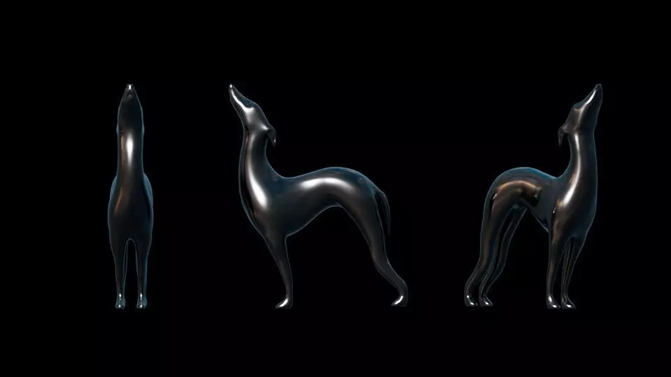 Art Deco Dog Statue Low-poly 3D model_0