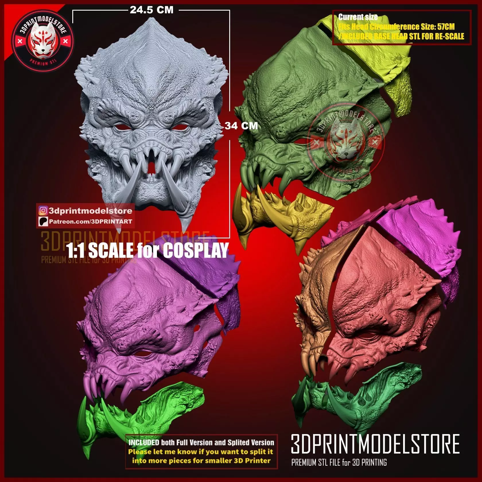 Predator Mask - Predator Helmet - Halloween Cosplay 3D print model_5