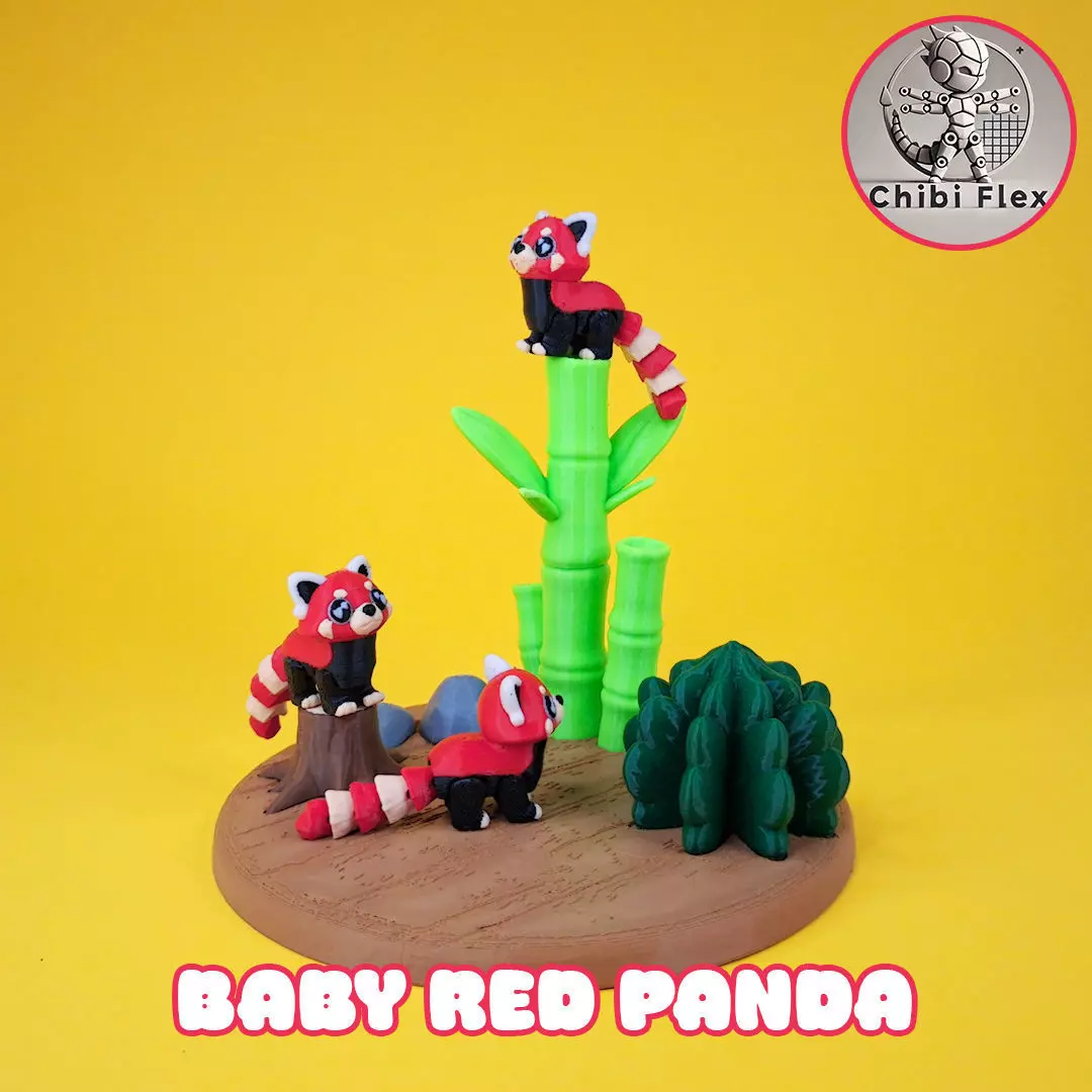Flexi Baby Red Panda and Diorama kit 3D print model_1