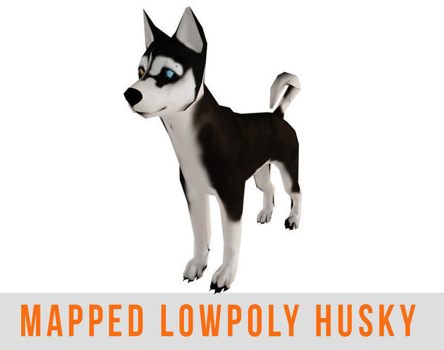 Husky Dog Wolf Low Poly with Mapped Game Ready Low-poly 3D model