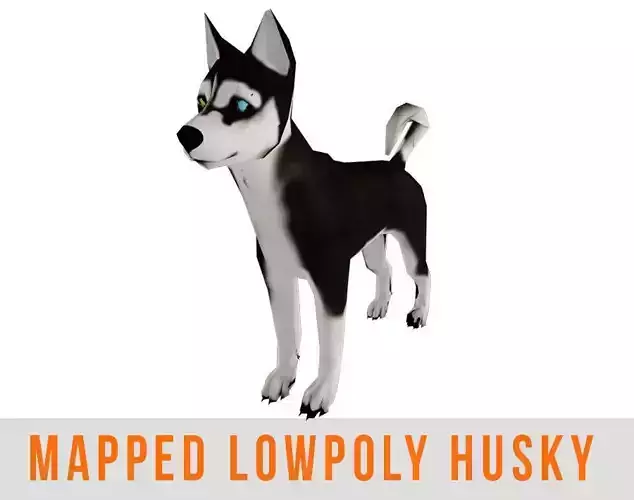 Husky Dog Wolf Low Poly with Mapped Game Ready Low-poly 3D model