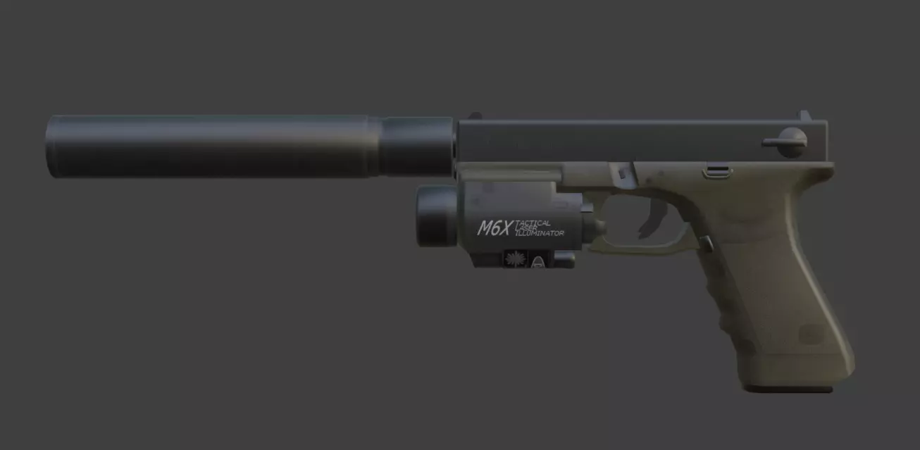 Glock 18 with Silencer and Laser Low-poly 3D model
