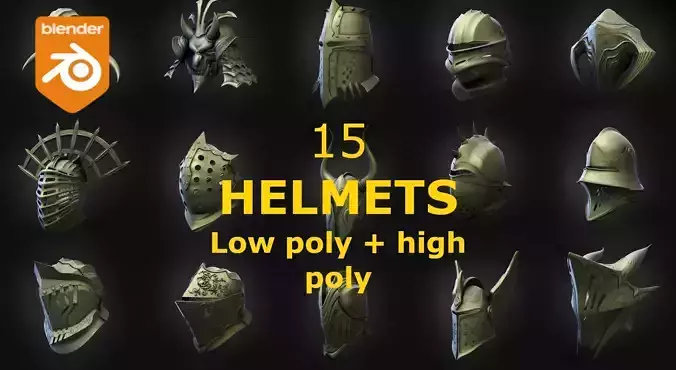 15 HELMETS Low poly and high poly