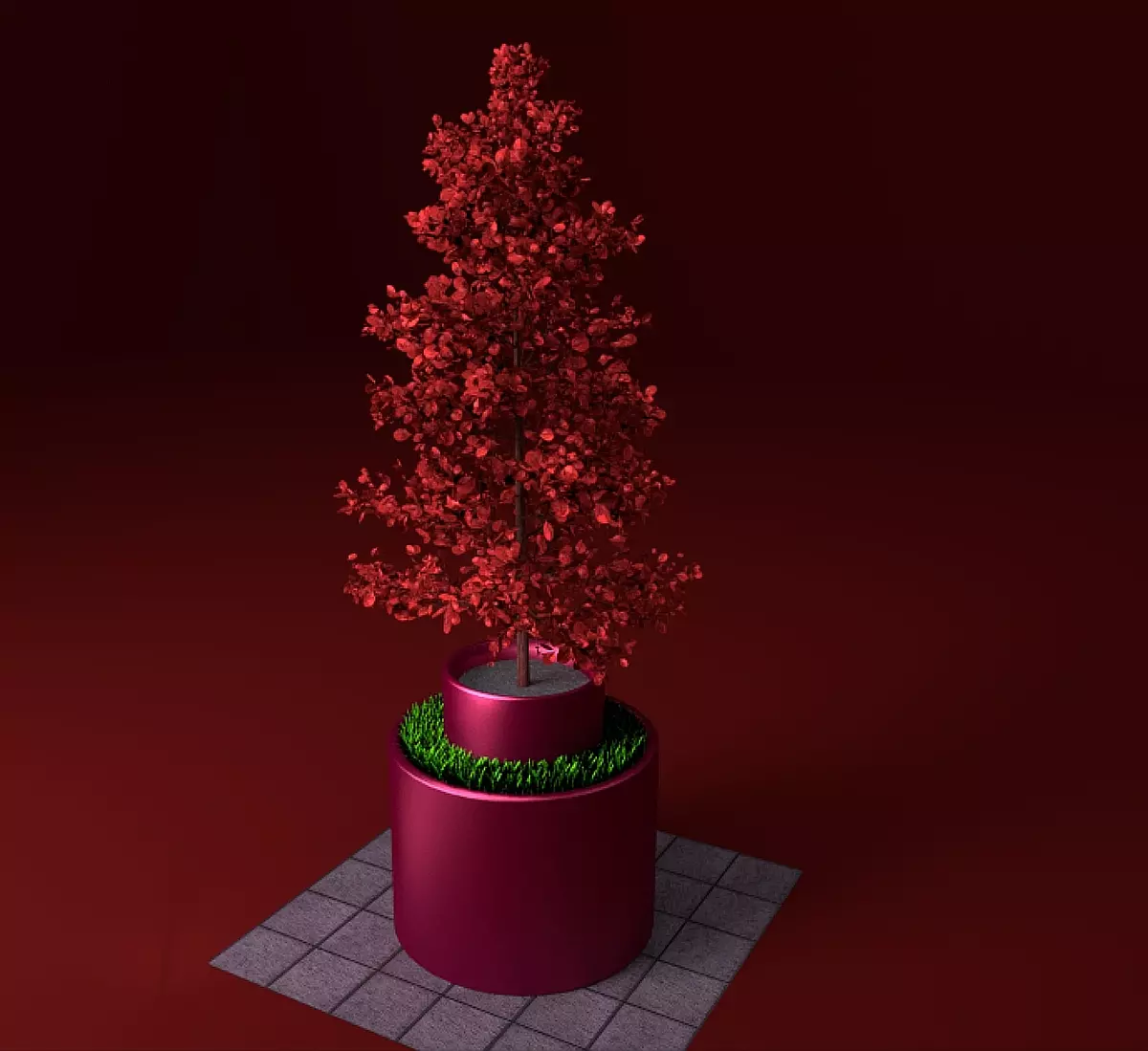 Potted young red leaved tree 1 Free low-poly 3D model_2