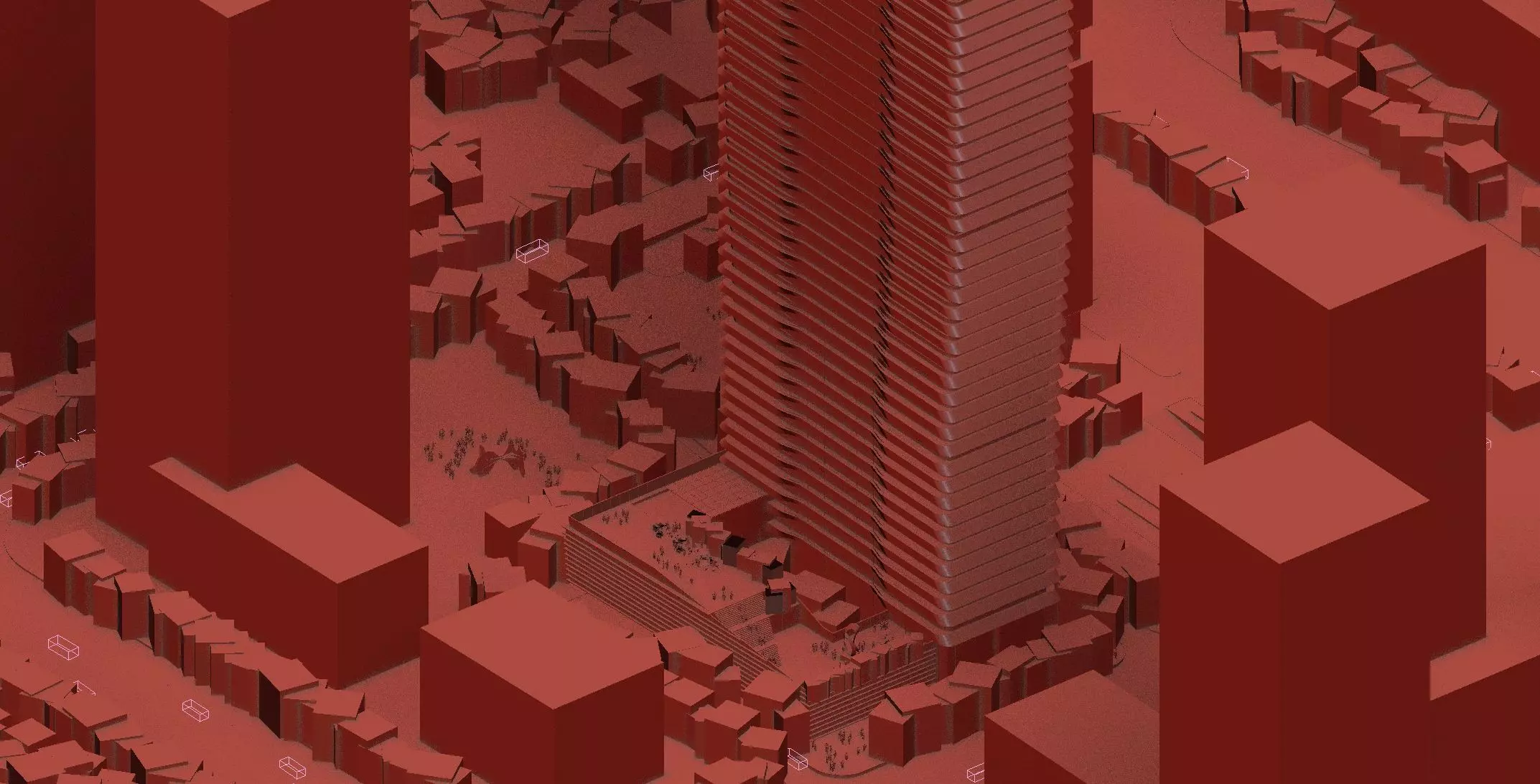 Modern Riverside Business District Cityscape with Central Tower 3D model_1