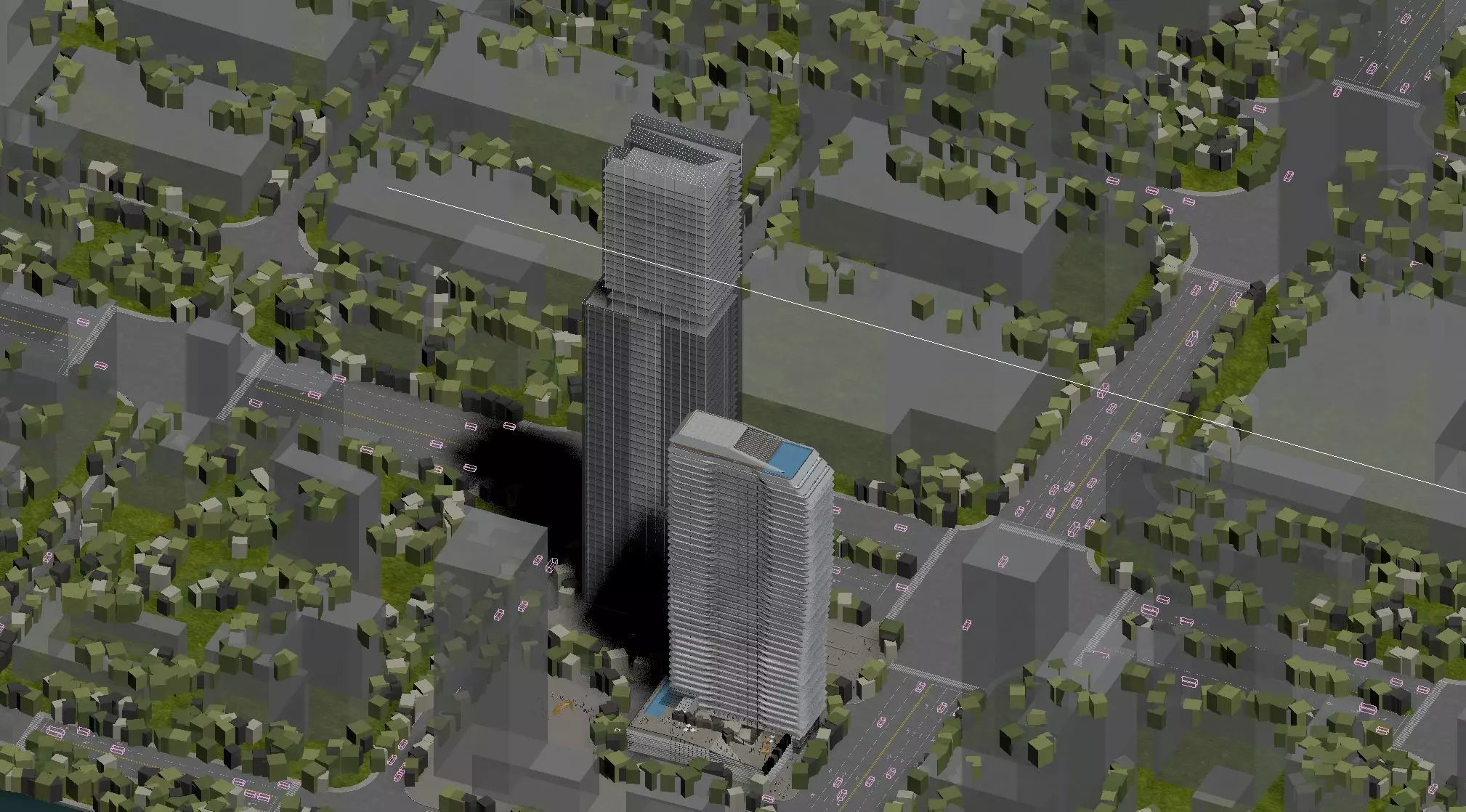 Modern Riverside Business District Cityscape with Central Tower 3D model_3