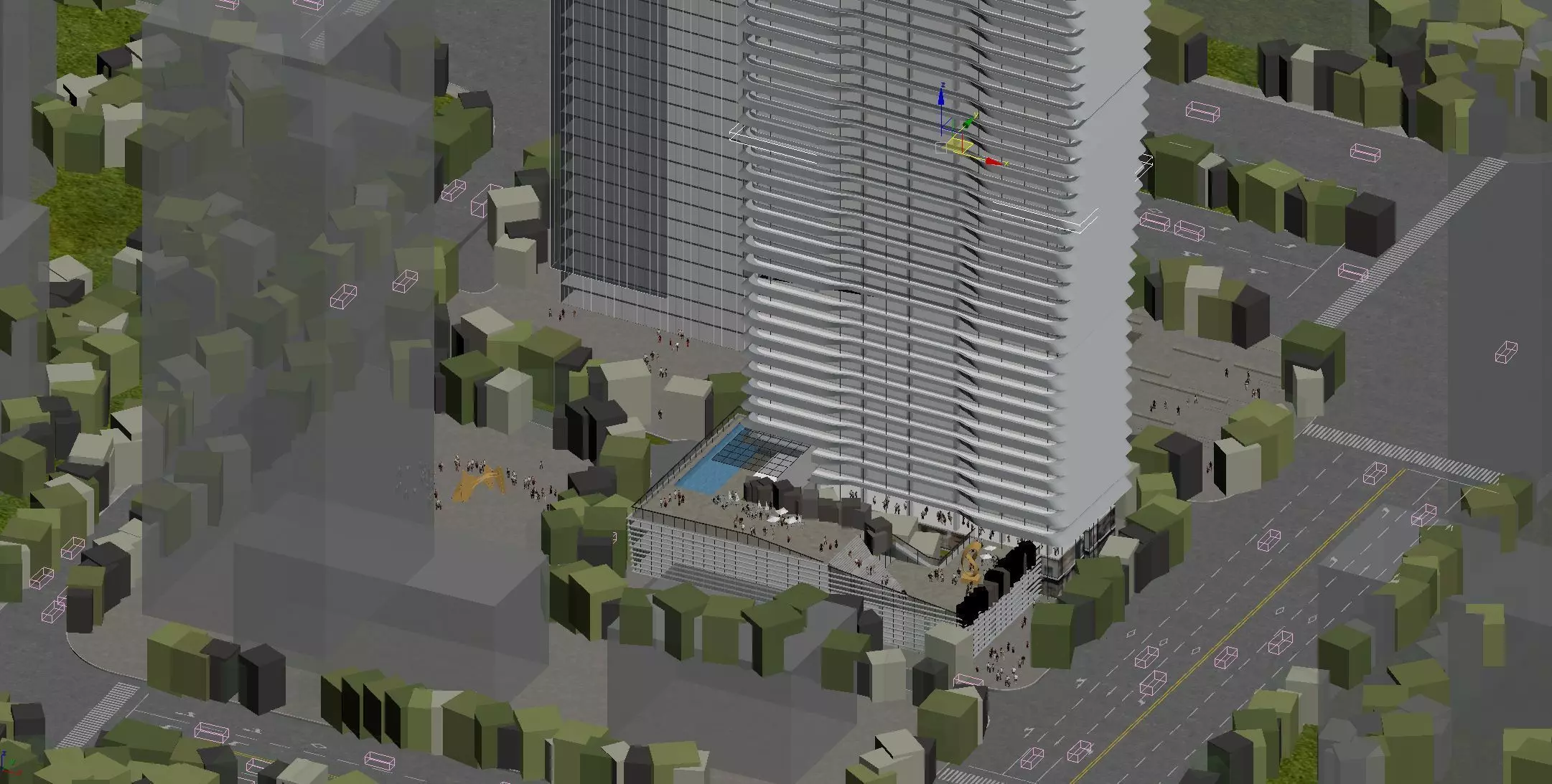 Modern Riverside Business District Cityscape with Central Tower 3D model_5