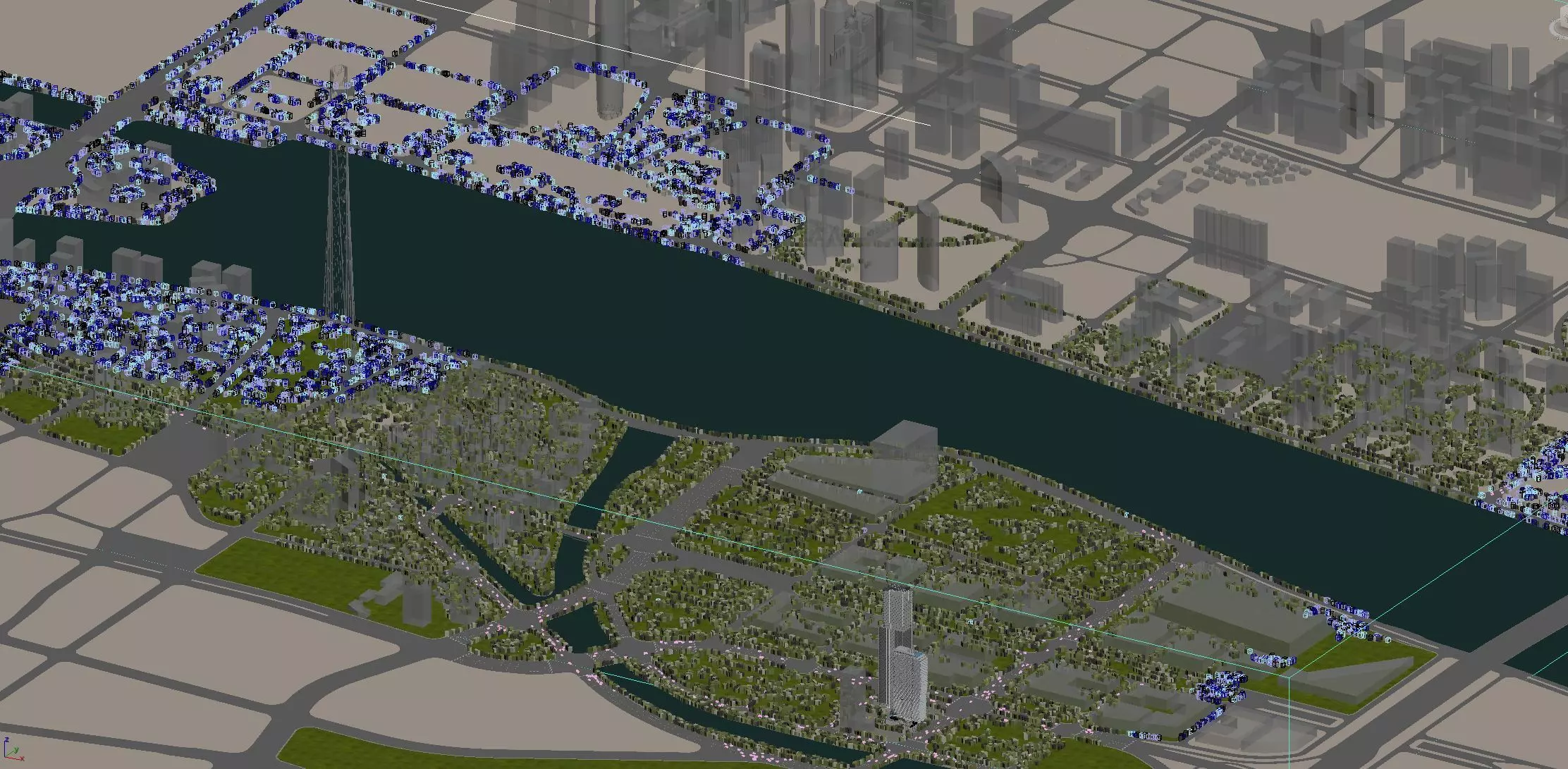 Modern Riverside Business District Cityscape with Central Tower 3D model_4