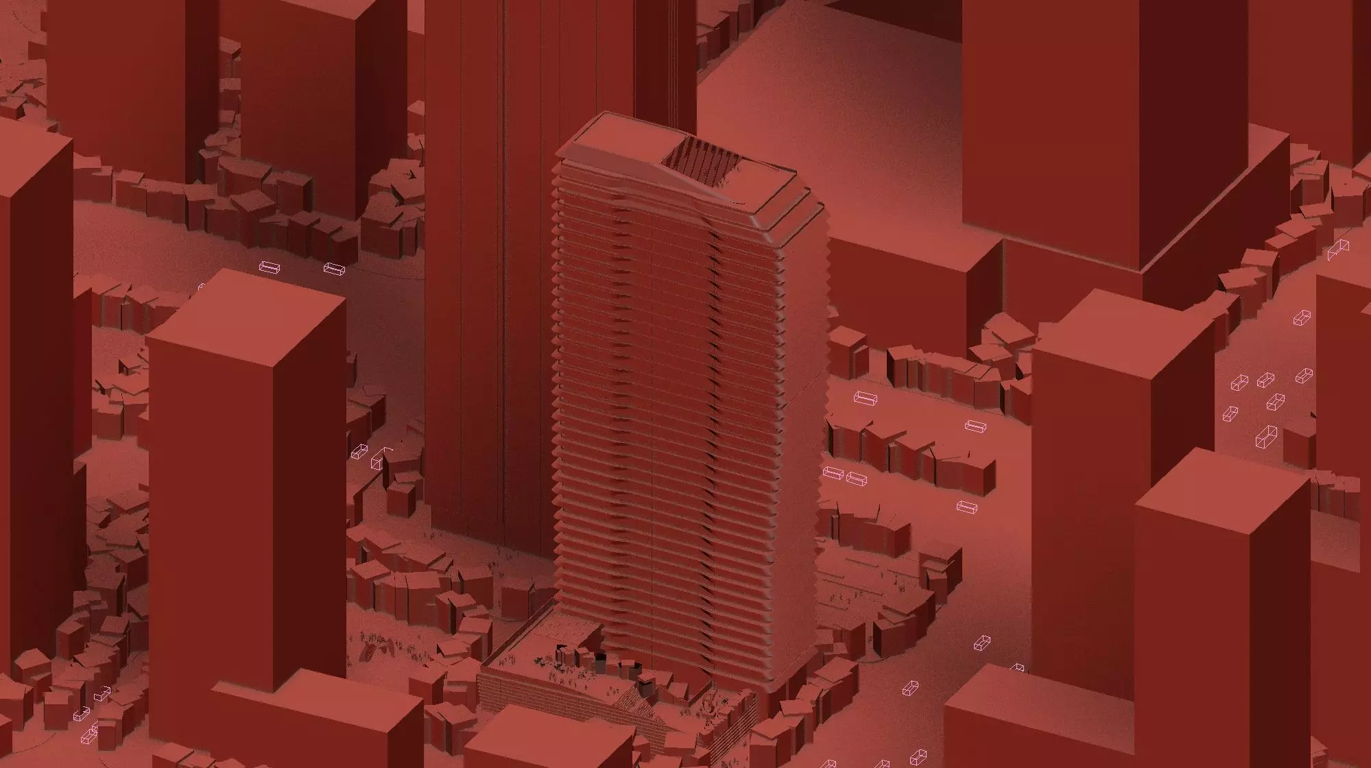 Modern Riverside Business District Cityscape with Central Tower 3D model_6