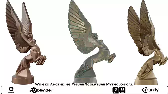 Winged Ascending Figure Sculpture Mythological