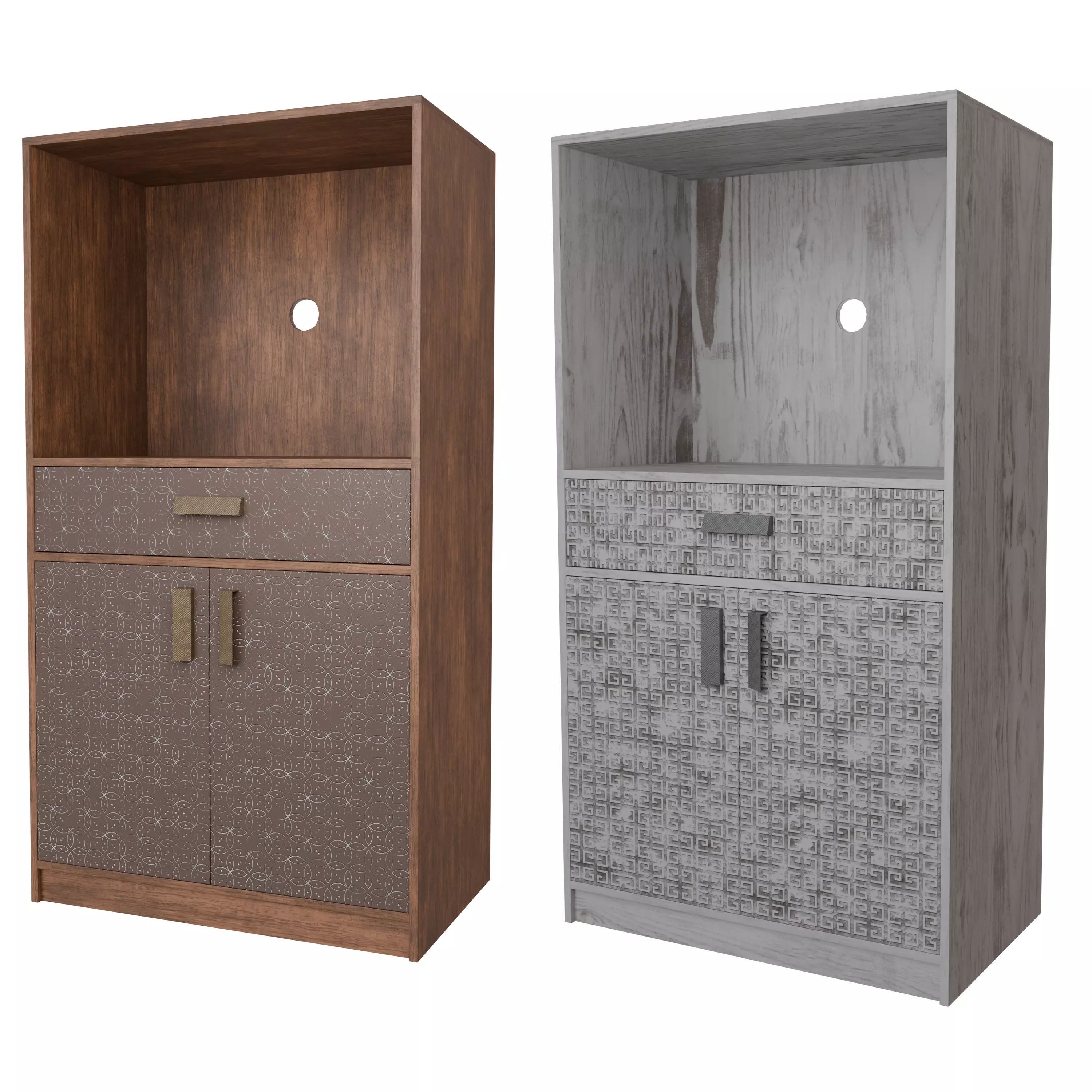 Modern Wooden Storage Cabinet with Decorative Pattern Low-poly 3D model_0