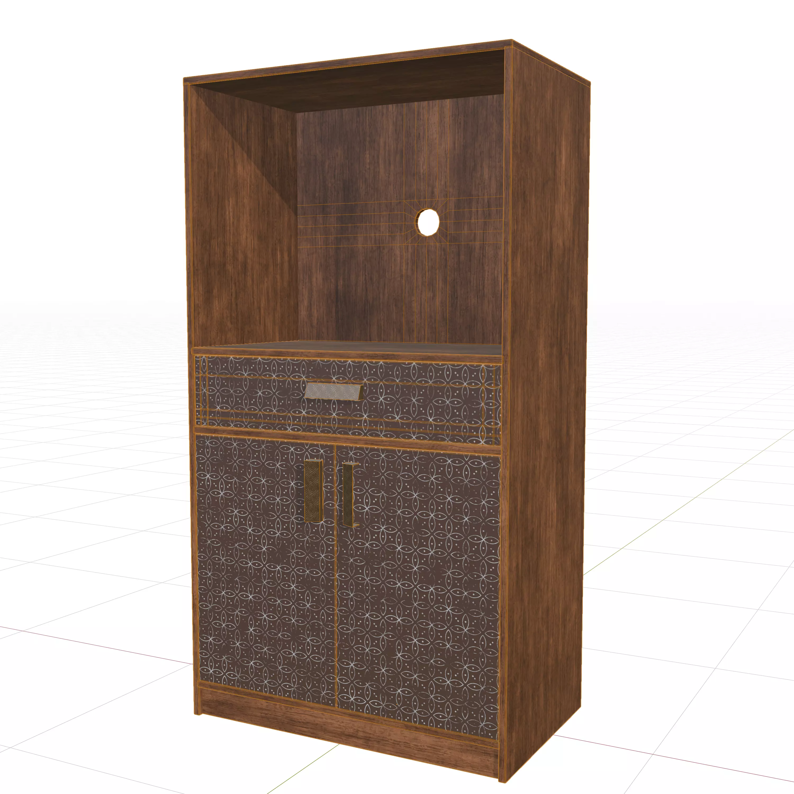 Modern Wooden Storage Cabinet with Decorative Pattern Low-poly 3D model_3