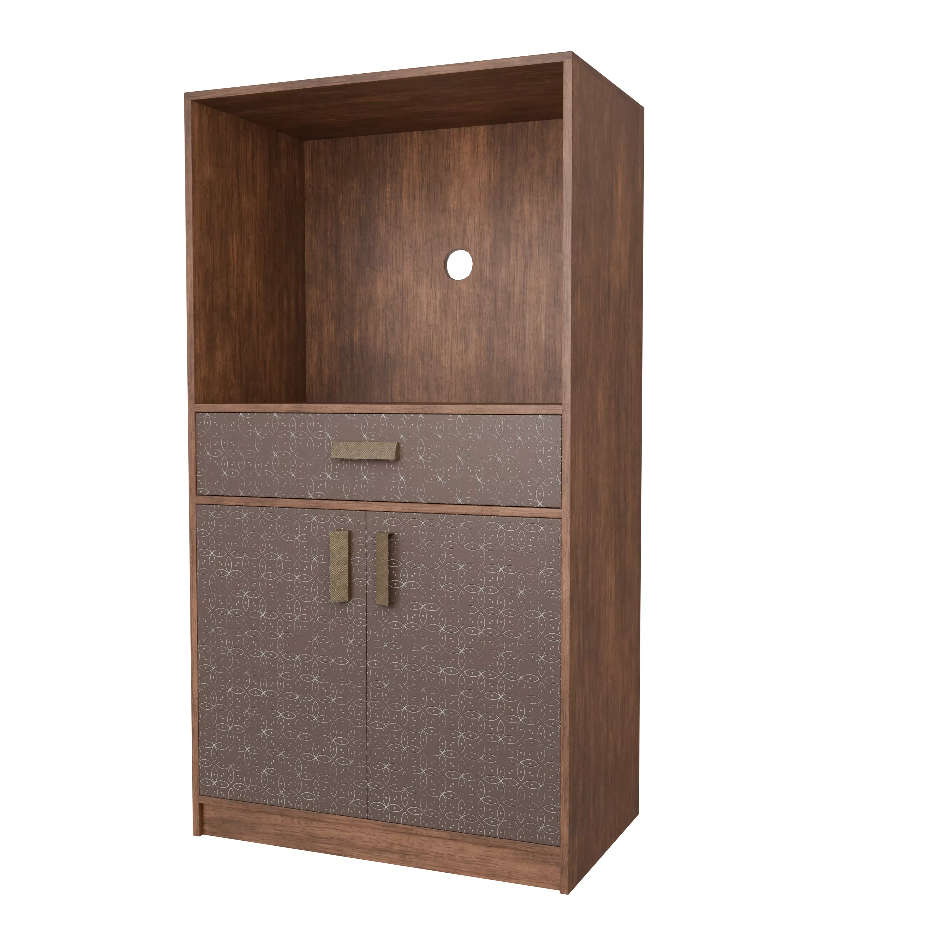 Modern Wooden Storage Cabinet with Decorative Pattern Low-poly 3D model_2