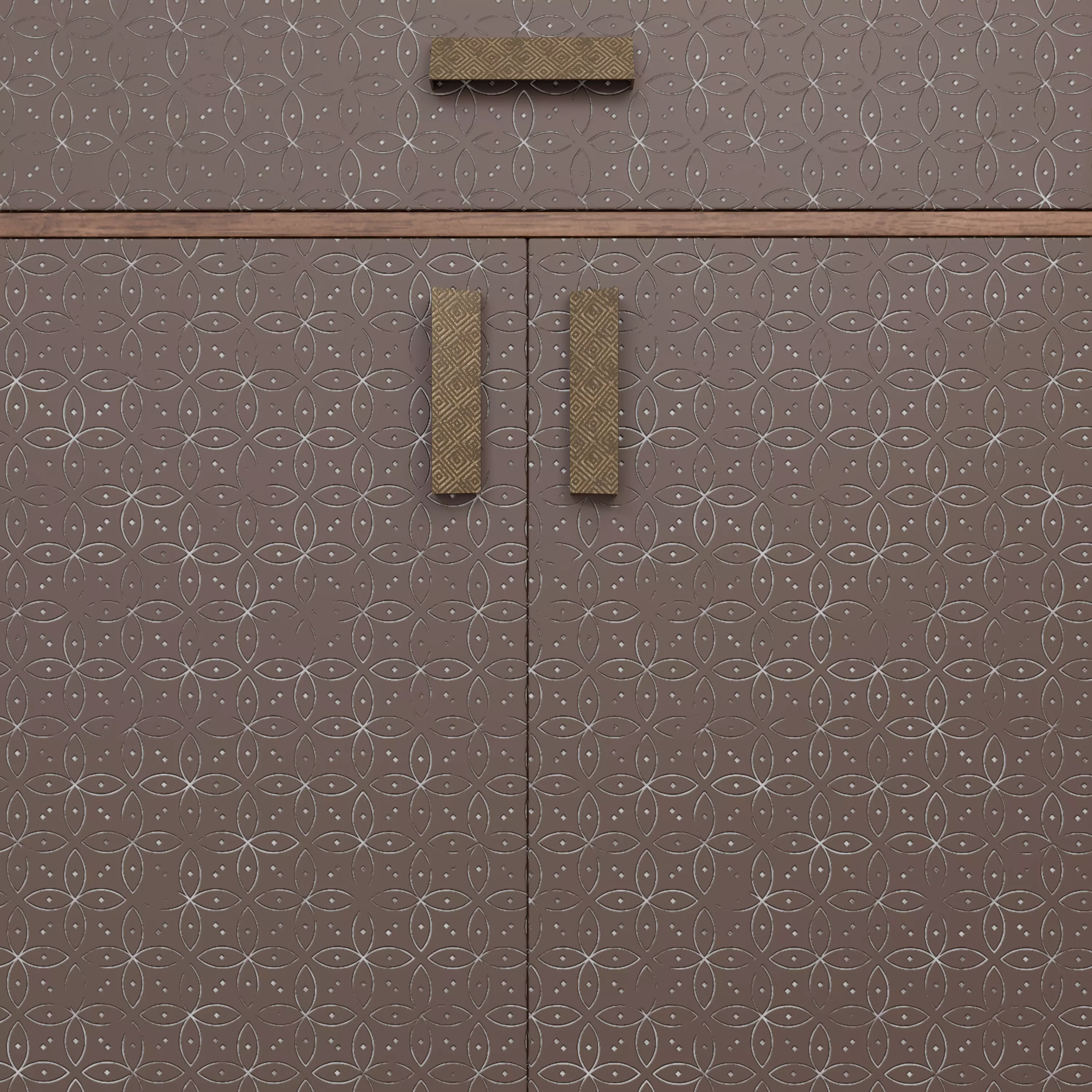 Modern Wooden Storage Cabinet with Decorative Pattern Low-poly 3D model_9