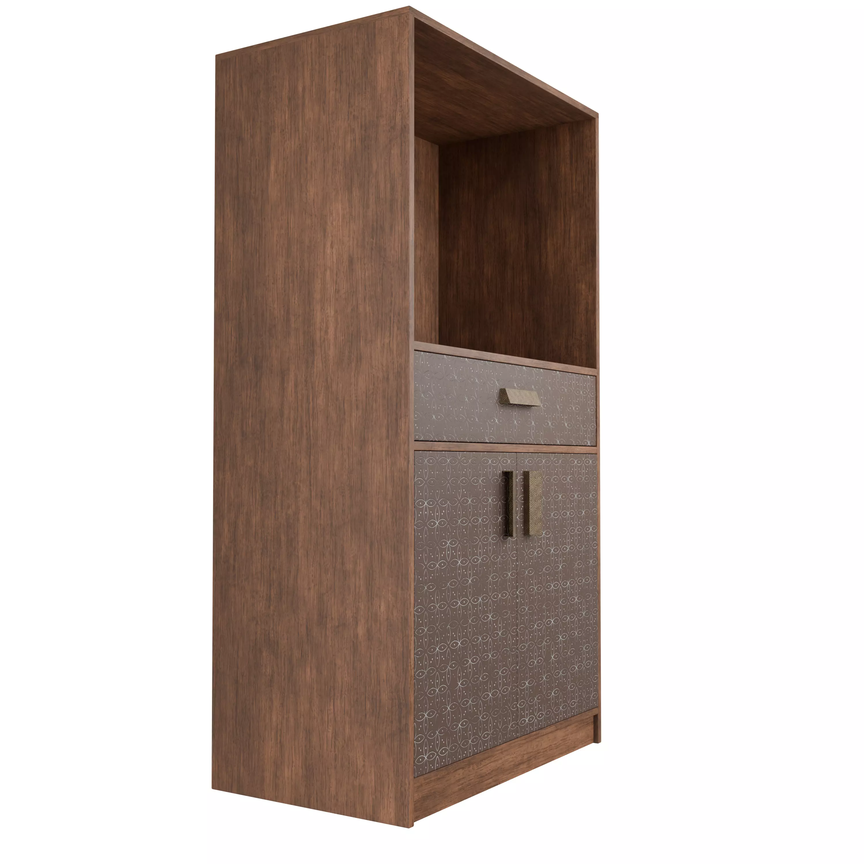 Modern Wooden Storage Cabinet with Decorative Pattern Low-poly 3D model_4