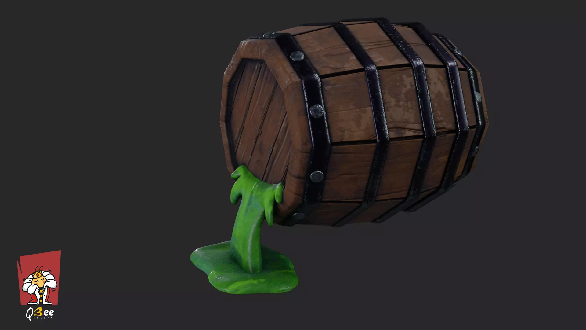 Stylized Potion Spilling Barrel Low-poly 3D model_3
