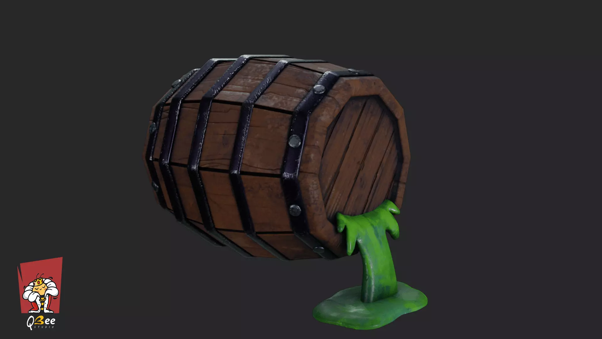 Stylized Potion Spilling Barrel Low-poly 3D model_0