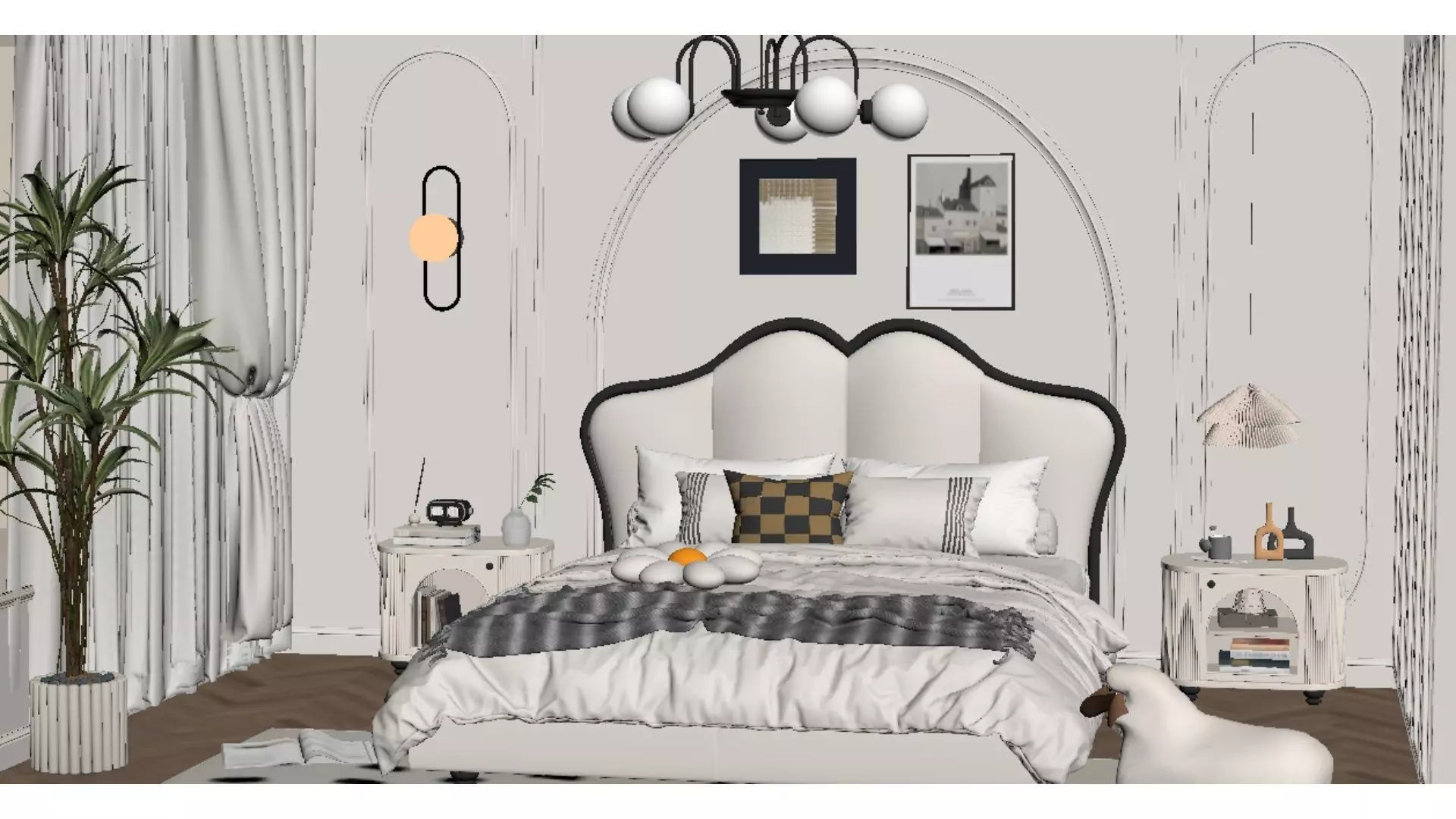 French Cream Style Bedroom Low-poly 3D model_5