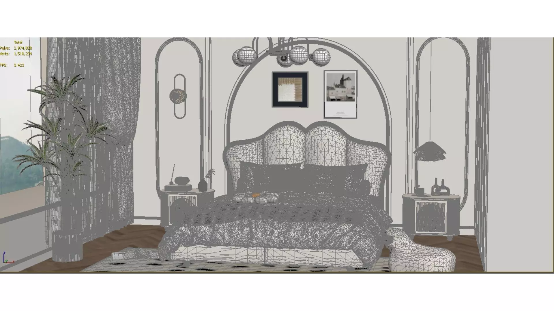 French Cream Style Bedroom Low-poly 3D model_4