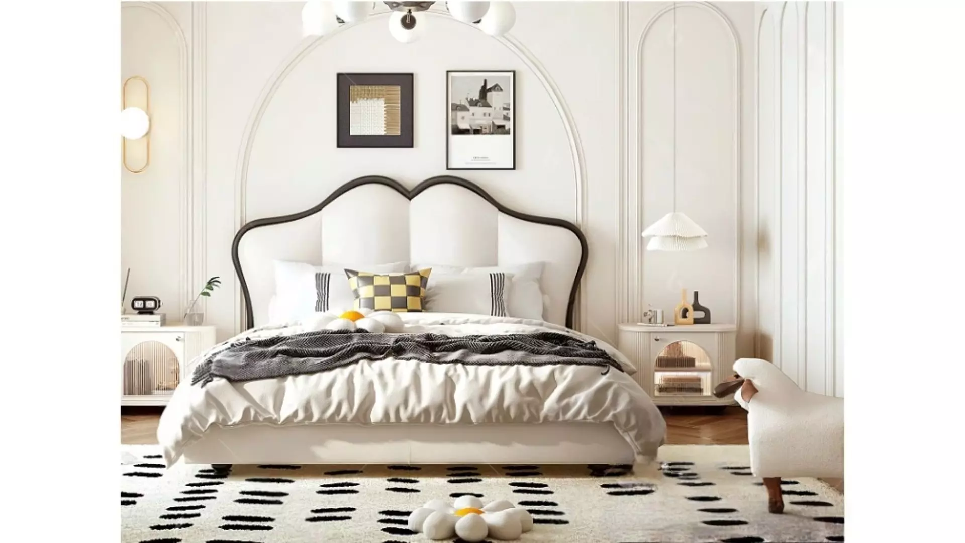 French Cream Style Bedroom Low-poly 3D model_2