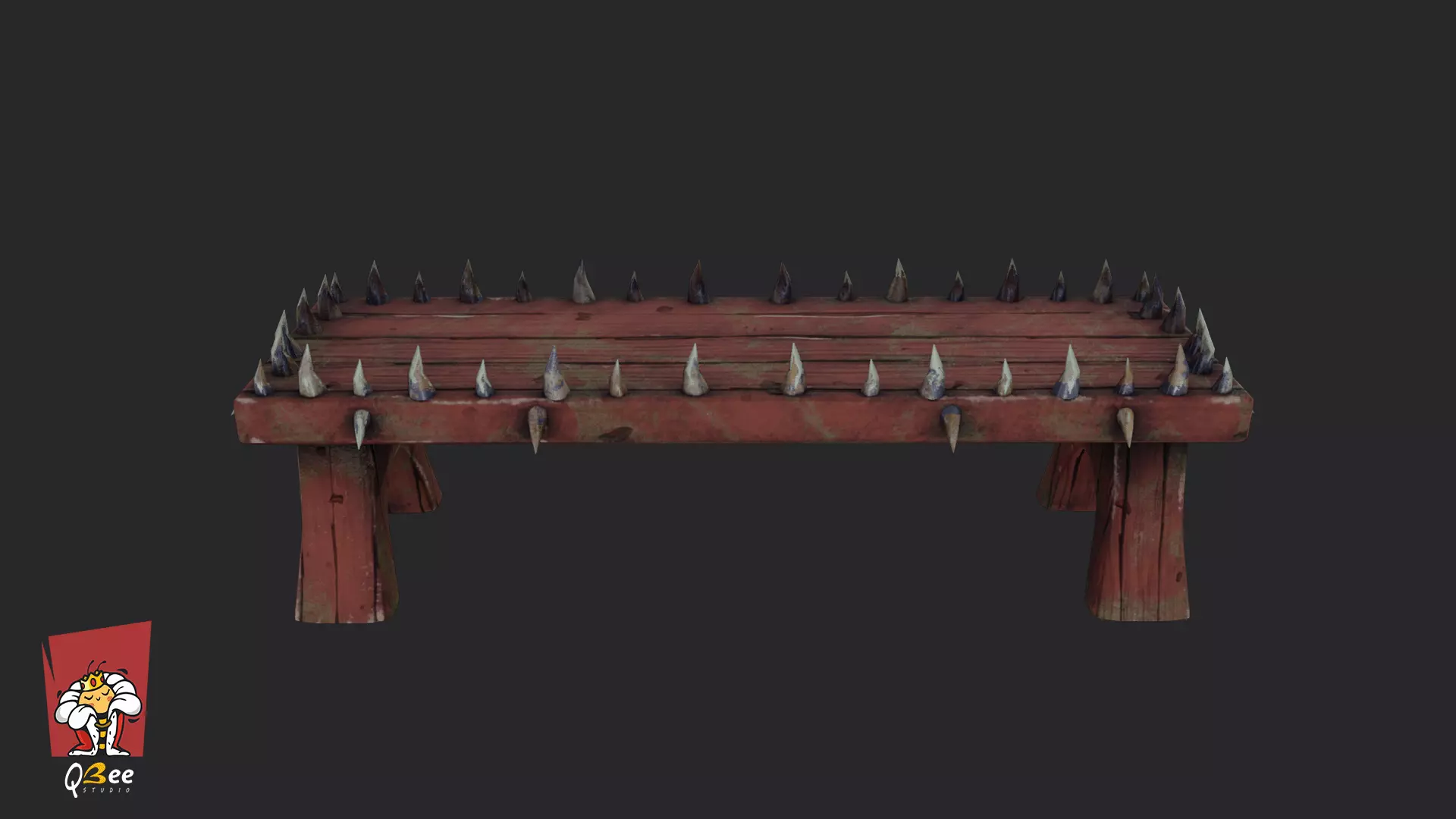Stylized Spike Studded Bench Low-poly 3D model_2