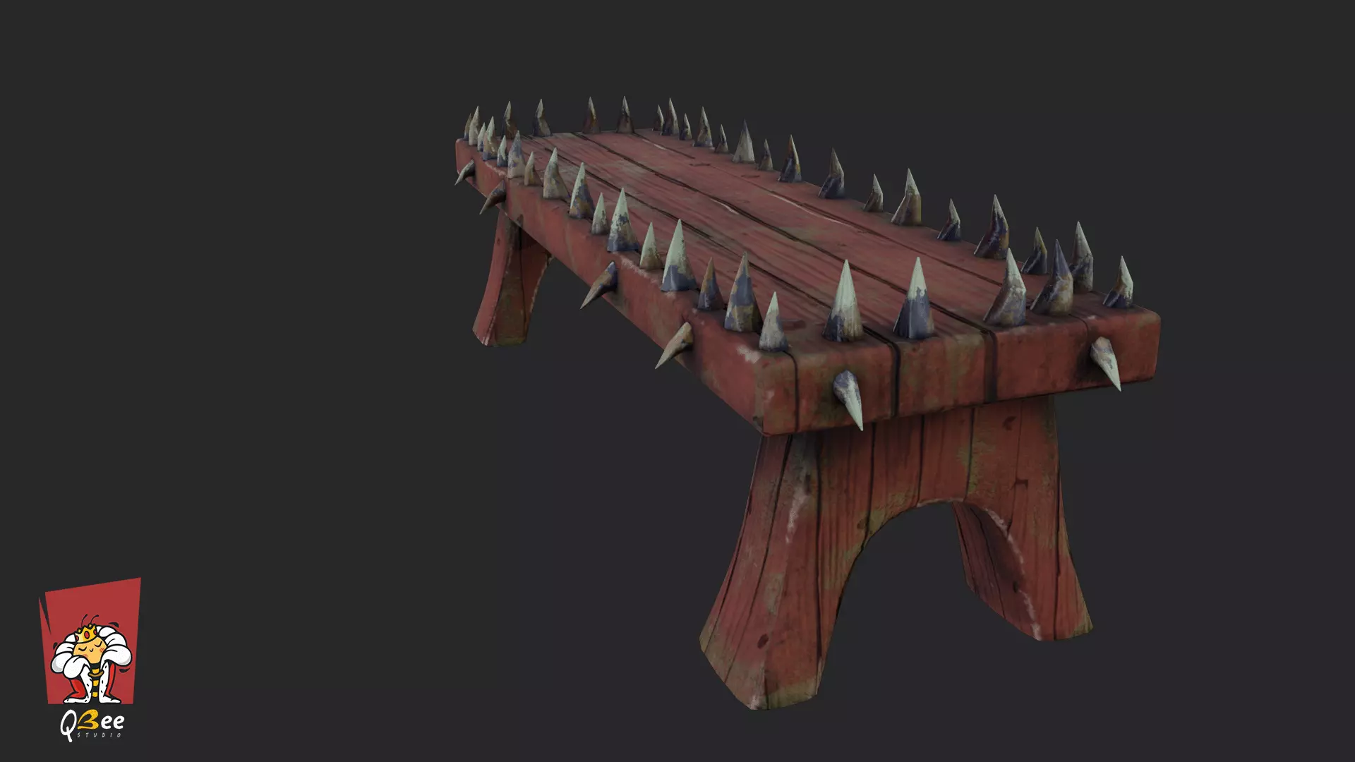 Stylized Spike Studded Bench Low-poly 3D model_4